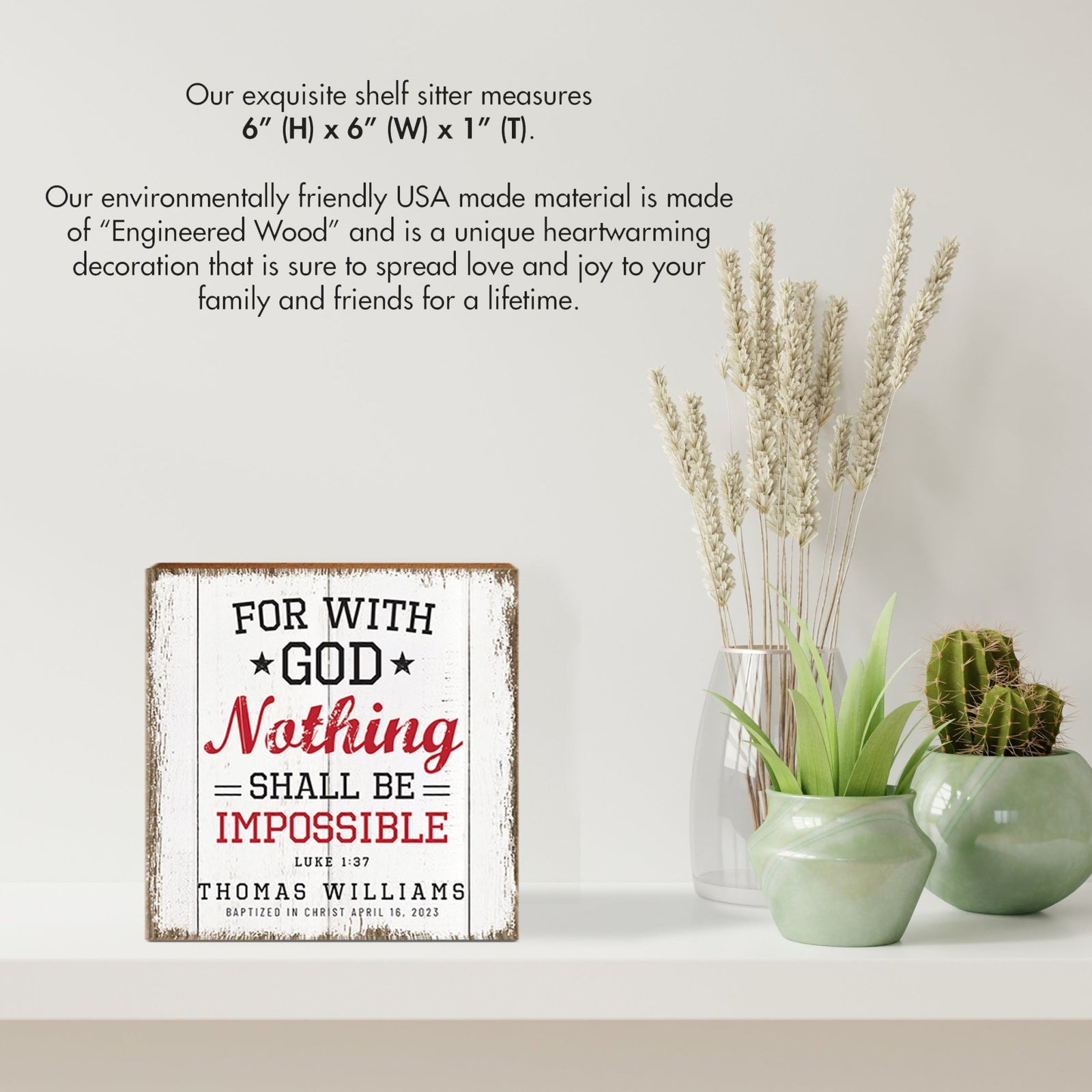 Personalized Rustic Wooden Baseball Shadow Box Shelf Décor With Inspiring Bible Verses - For With God - LifeSong Milestones