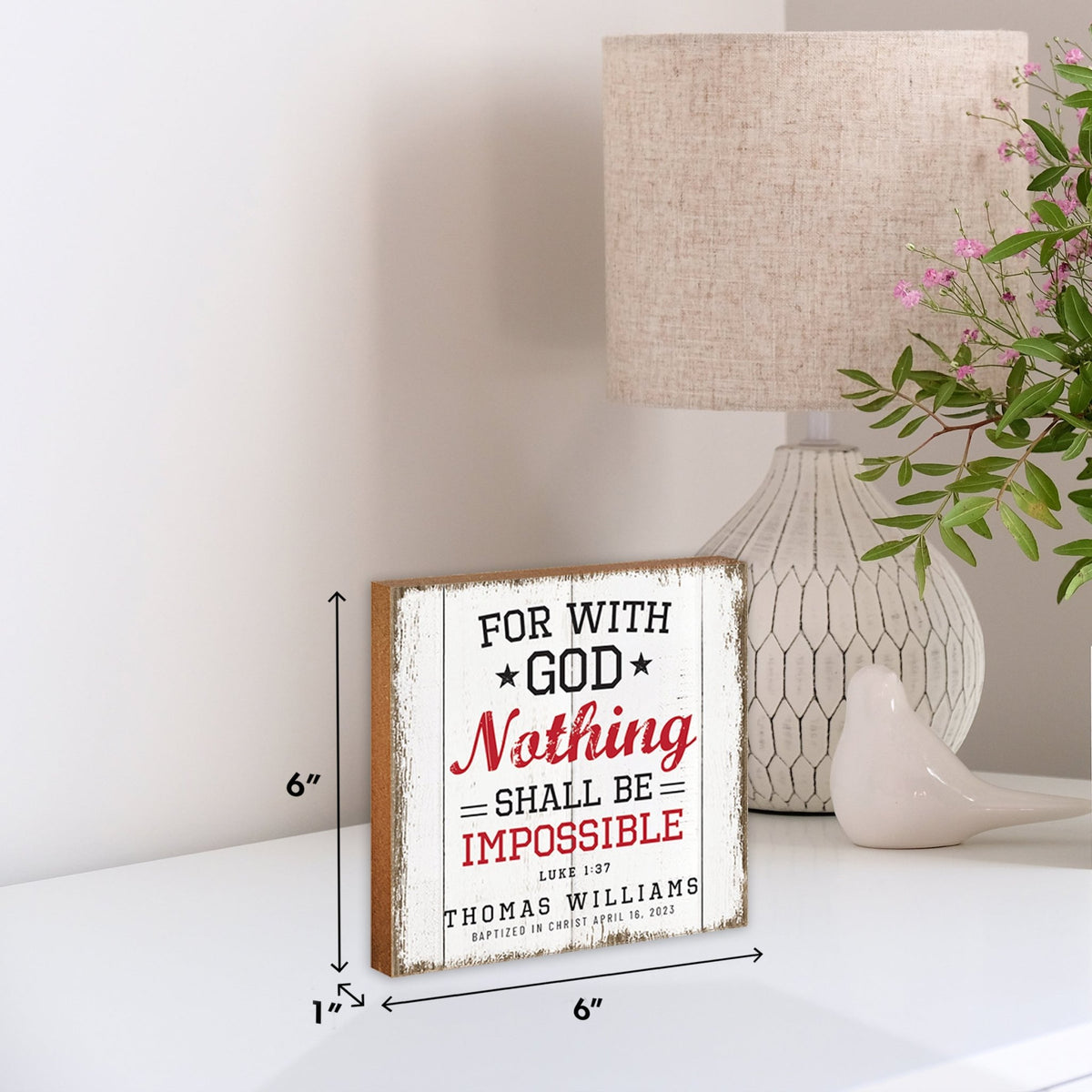 Personalized Rustic Wooden Baseball Shadow Box Shelf Décor With Inspiring Bible Verses - For With God - LifeSong Milestones