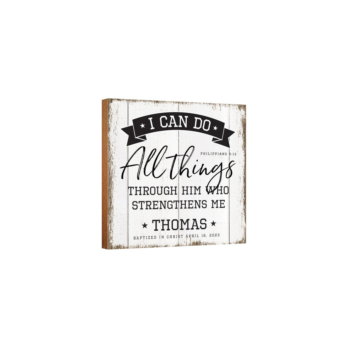Personalized Rustic Wooden Baseball Shadow Box Shelf Décor With Inspiring Bible Verses - I Can Do - LifeSong Milestones