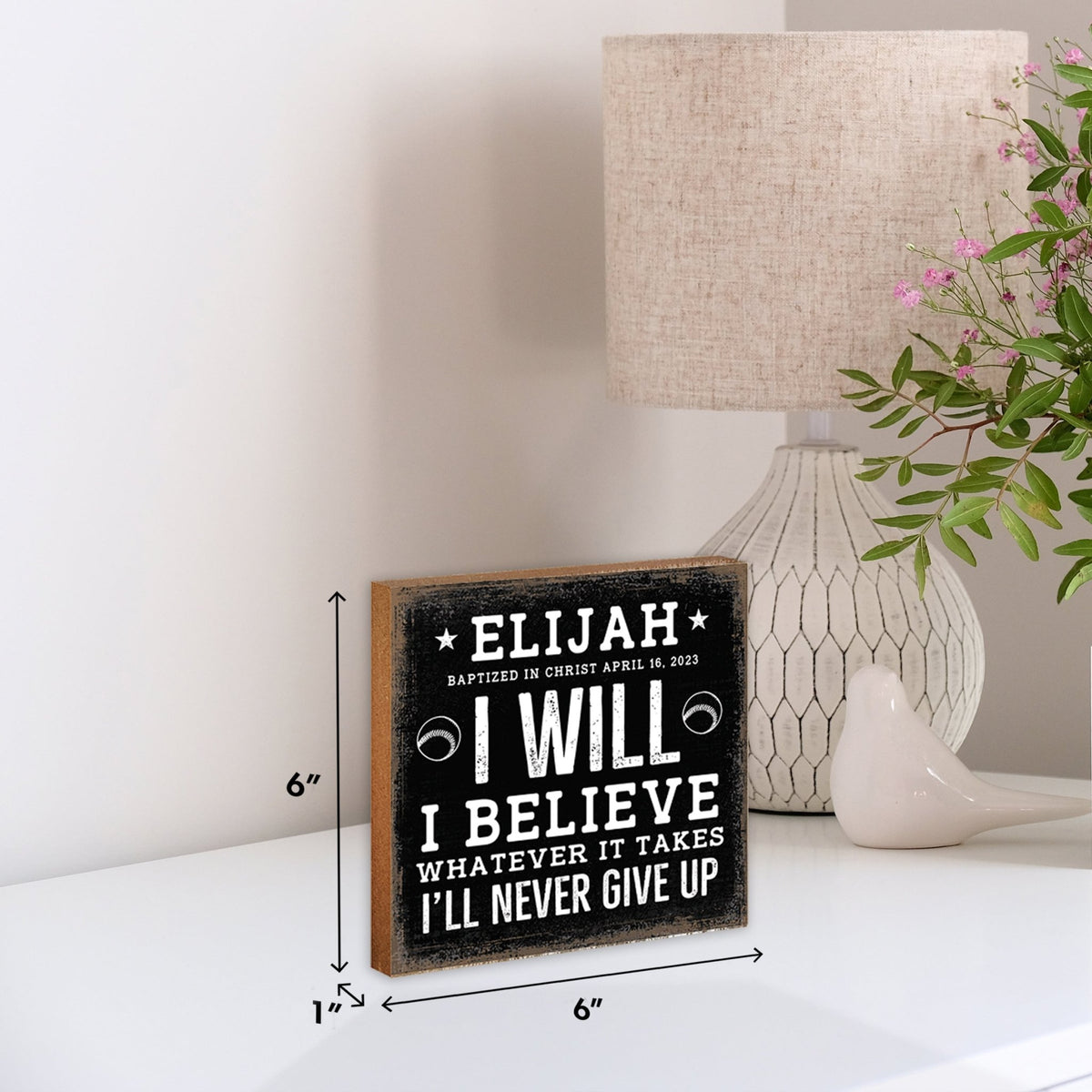 Personalized Rustic Wooden Baseball Shadow Box Shelf Décor With Inspiring Bible Verses - I Will, I Believe - LifeSong Milestones