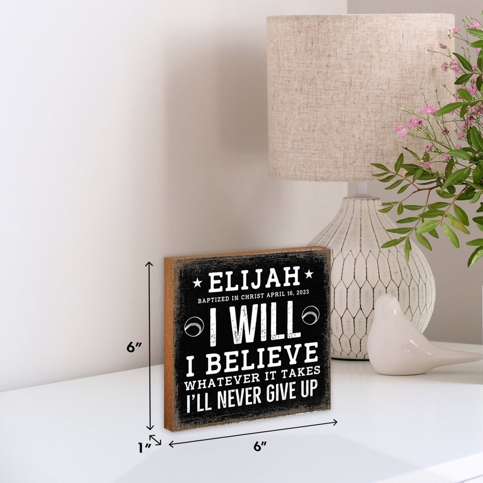 Personalized Rustic Wooden Baseball Shadow Box Shelf Décor With Inspiring Bible Verses - I Will, I Believe - LifeSong Milestones