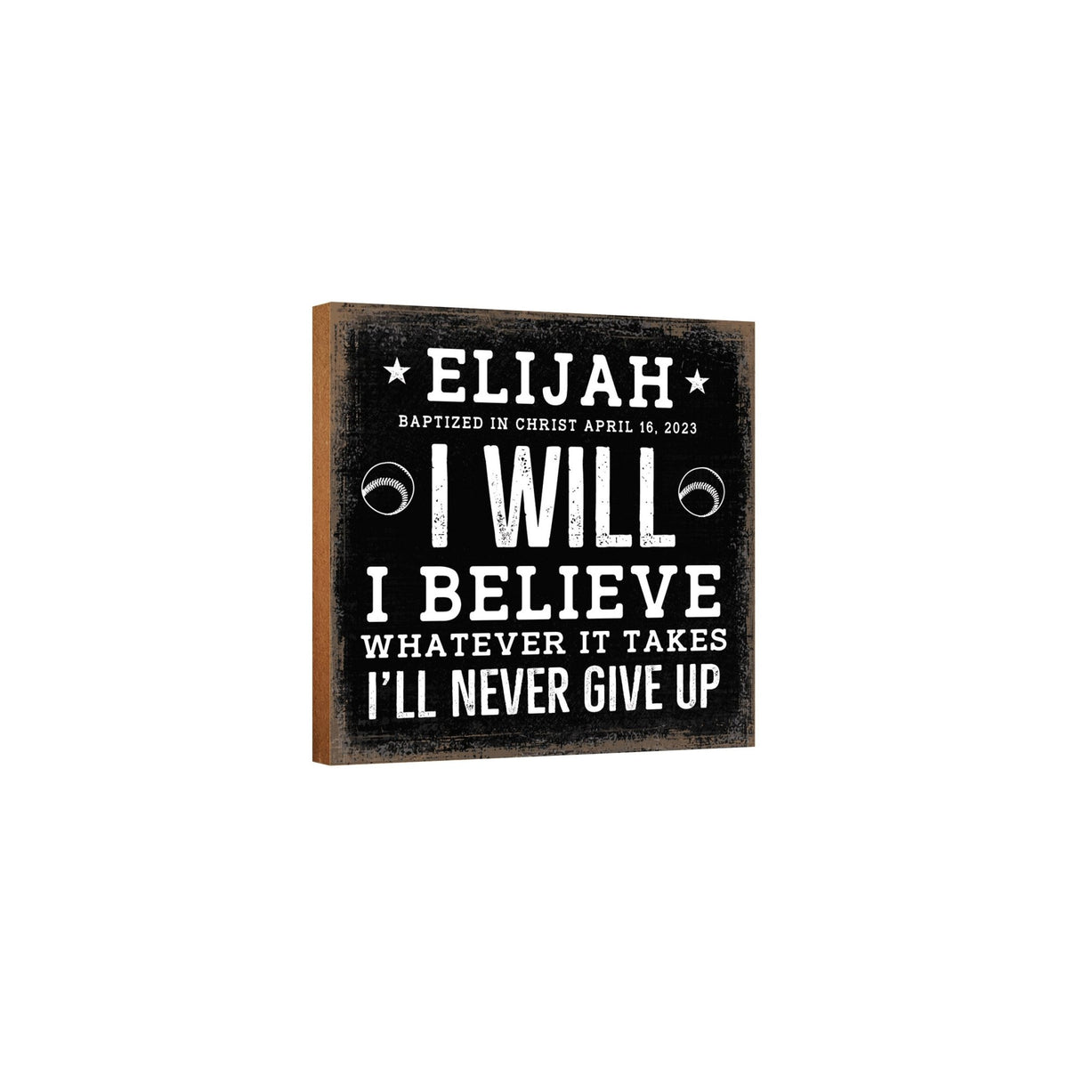 Personalized Rustic Wooden Baseball Shadow Box Shelf Décor With Inspiring Bible Verses - I Will, I Believe - LifeSong Milestones