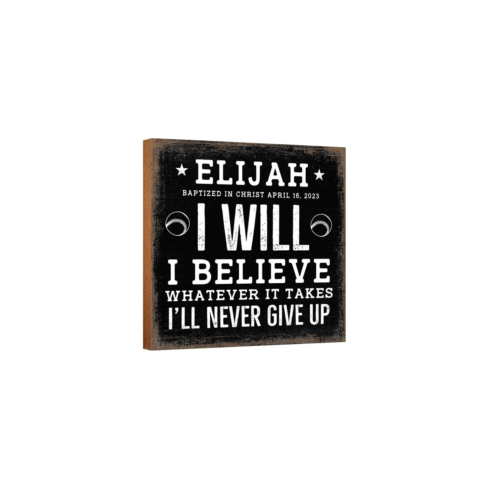 Personalized Rustic Wooden Baseball Shadow Box Shelf Décor With Inspiring Bible Verses - I Will, I Believe - LifeSong Milestones