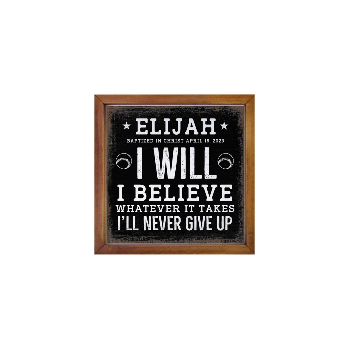 Personalized Rustic Wooden Baseball Shadow Box Shelf Décor With Inspiring Bible Verses - I Will, I Believe - LifeSong Milestones