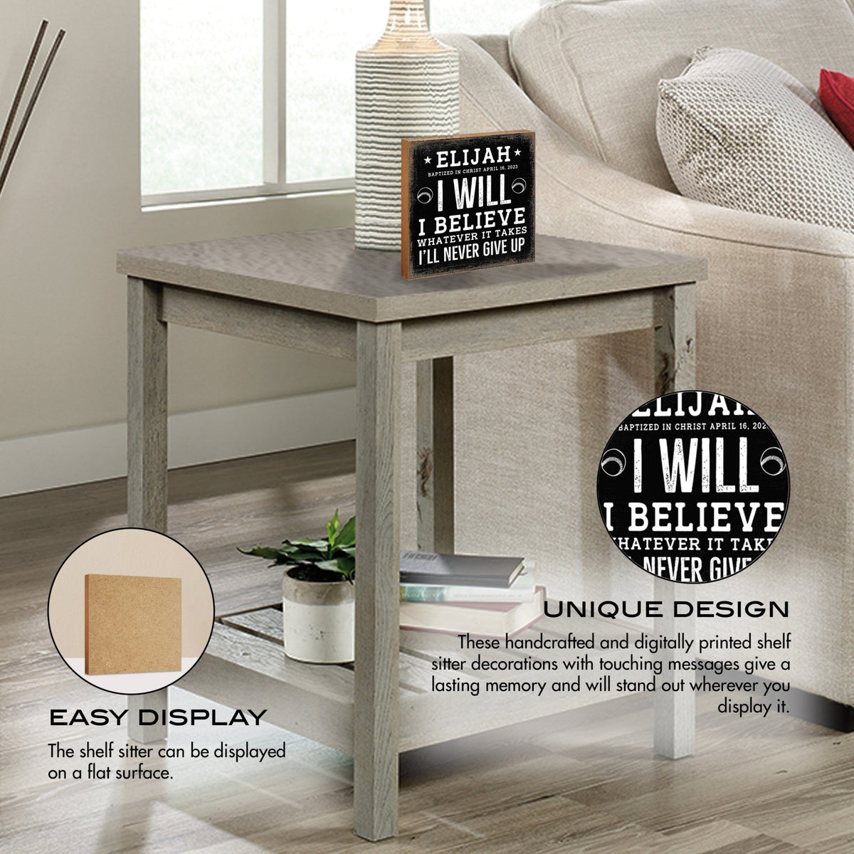 Personalized Rustic Wooden Baseball Shadow Box Shelf Décor With Inspiring Bible Verses - I Will, I Believe - LifeSong Milestones