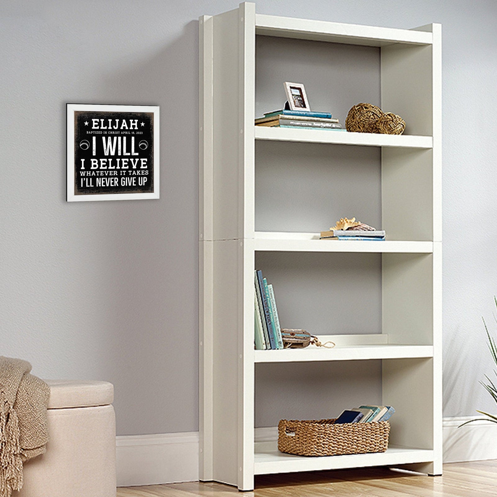 Personalized Rustic Wooden Baseball Shadow Box Shelf Décor With Inspiring Bible Verses - I Will, I Believe - LifeSong Milestones