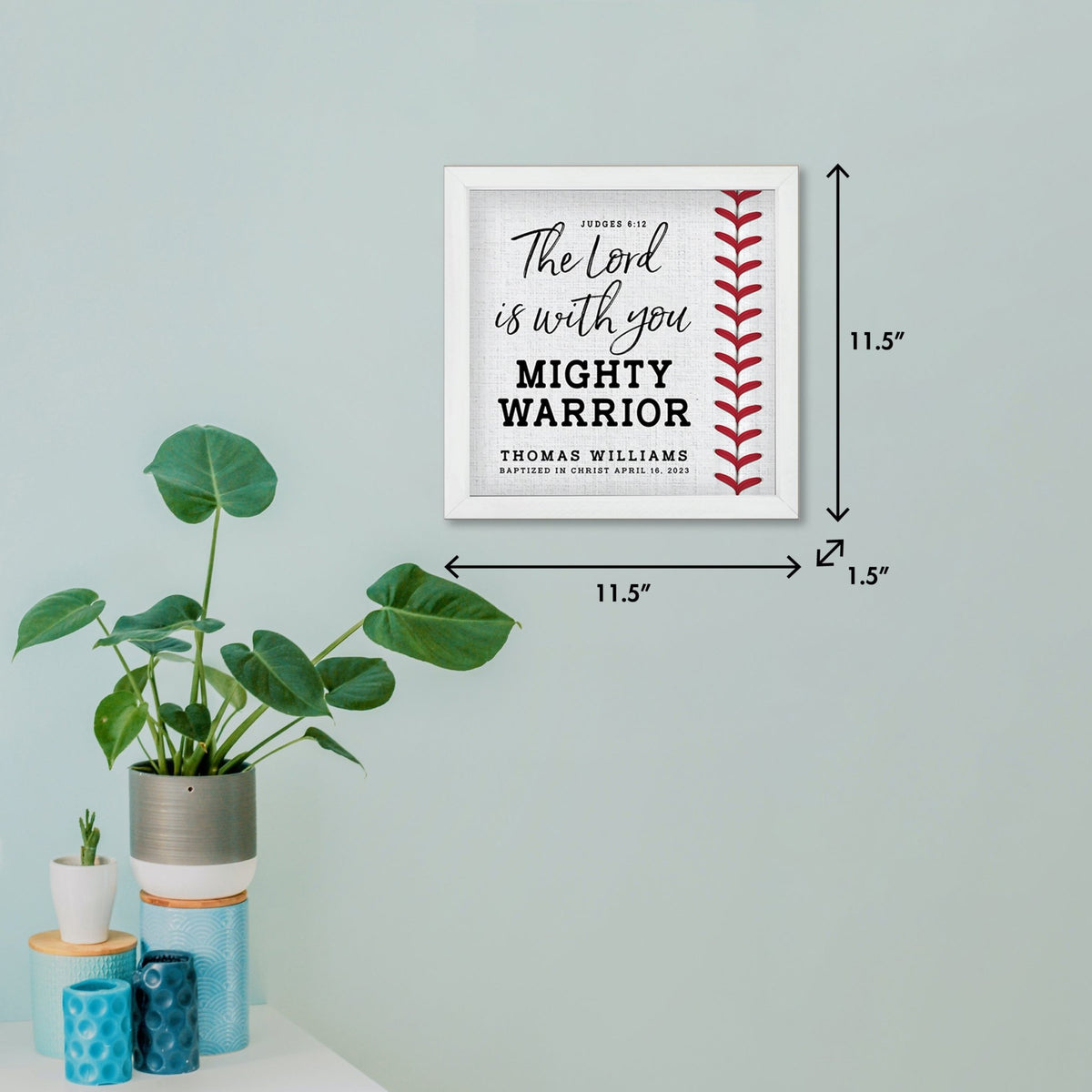 Personalized Rustic Wooden Baseball Shadow Box Shelf Décor With Inspiring Bible Verses - Mighty Warrior - LifeSong Milestones