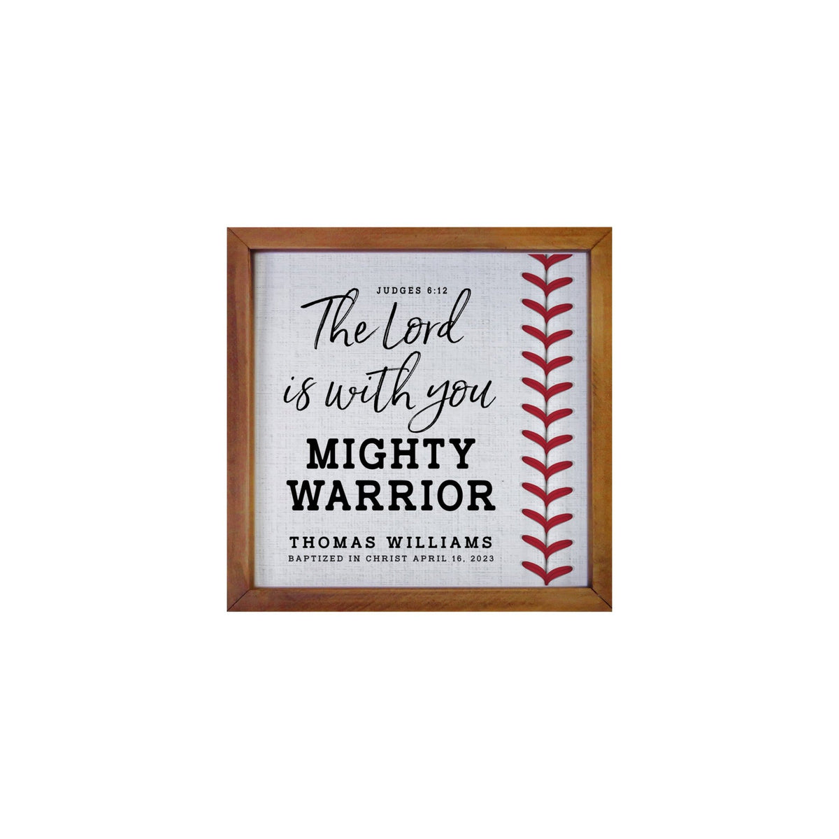 Personalized Rustic Wooden Baseball Shadow Box Shelf Décor With Inspiring Bible Verses - Mighty Warrior - LifeSong Milestones