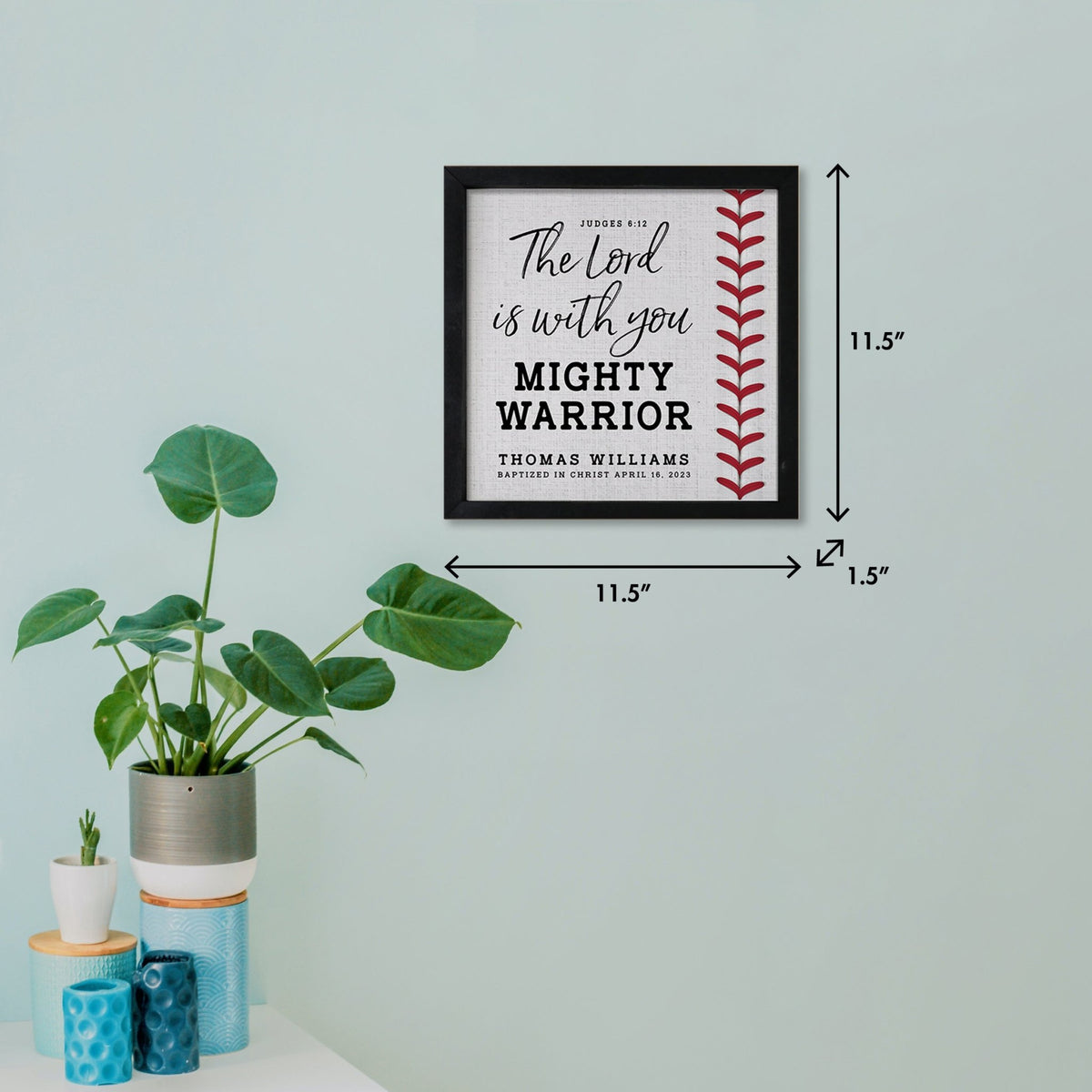 Personalized Rustic Wooden Baseball Shadow Box Shelf Décor With Inspiring Bible Verses - Mighty Warrior - LifeSong Milestones