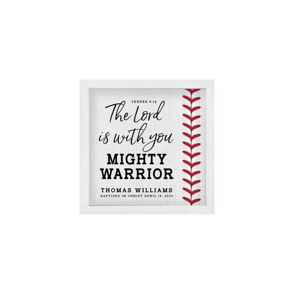 Personalized Rustic Wooden Baseball Shadow Box Shelf Décor With Inspiring Bible Verses - Mighty Warrior - LifeSong Milestones