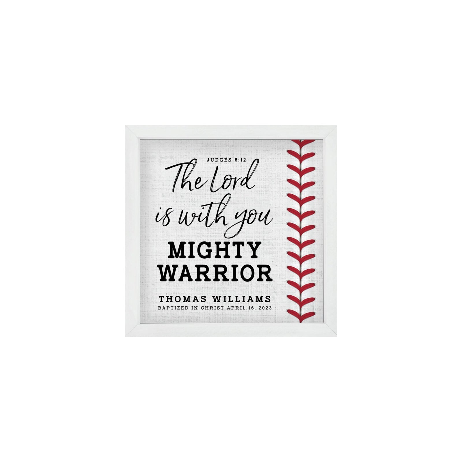 Personalized Rustic Wooden Baseball Shadow Box Shelf Décor With Inspiring Bible Verses - Mighty Warrior - LifeSong Milestones