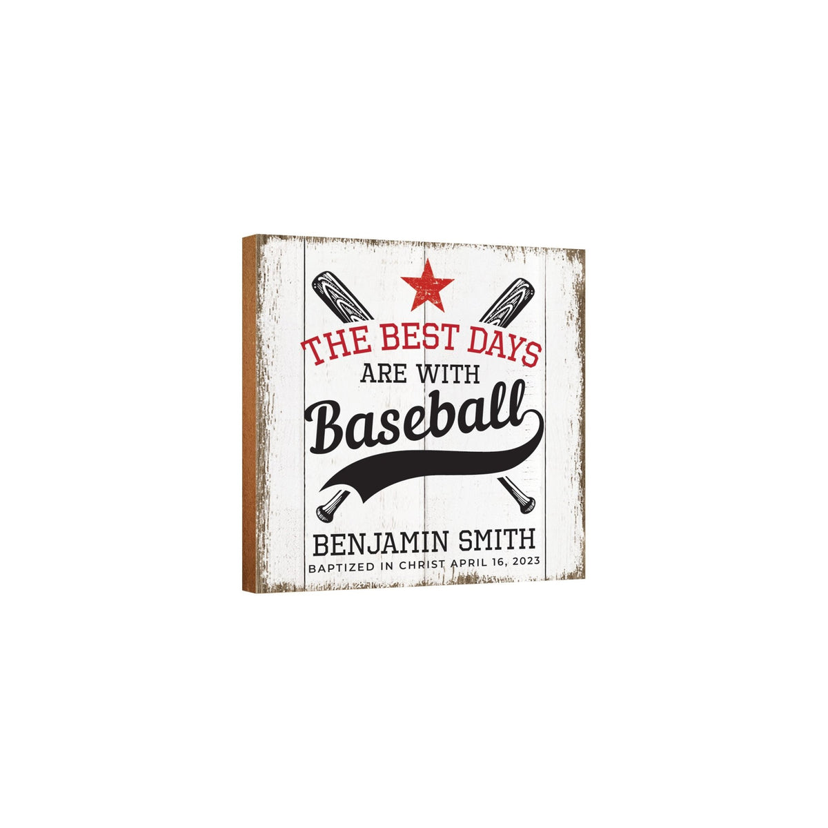Personalized Rustic Wooden Baseball Shadow Box Shelf Décor With Inspiring Bible Verses - The Best Days - LifeSong Milestones