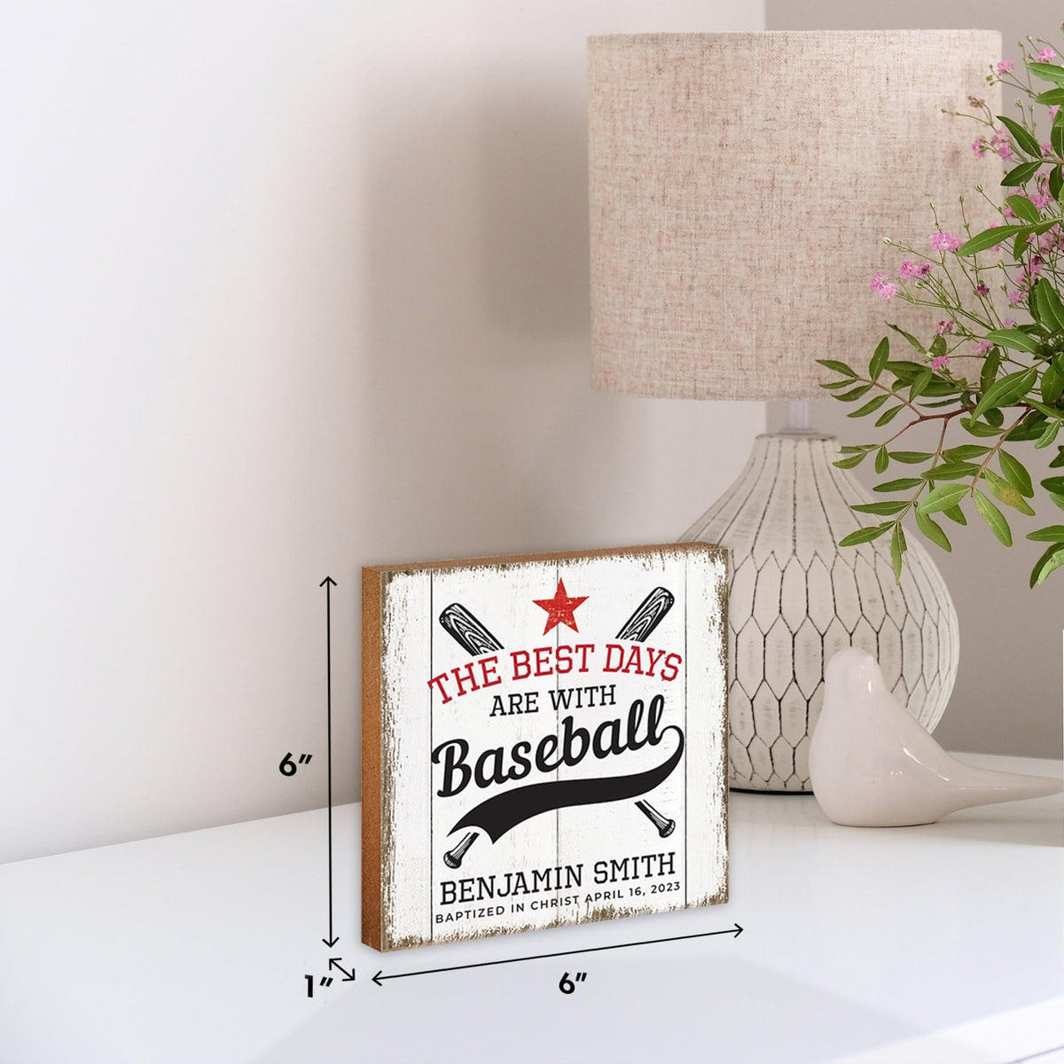 Personalized Rustic Wooden Baseball Shadow Box Shelf Décor With Inspiring Bible Verses - The Best Days - LifeSong Milestones