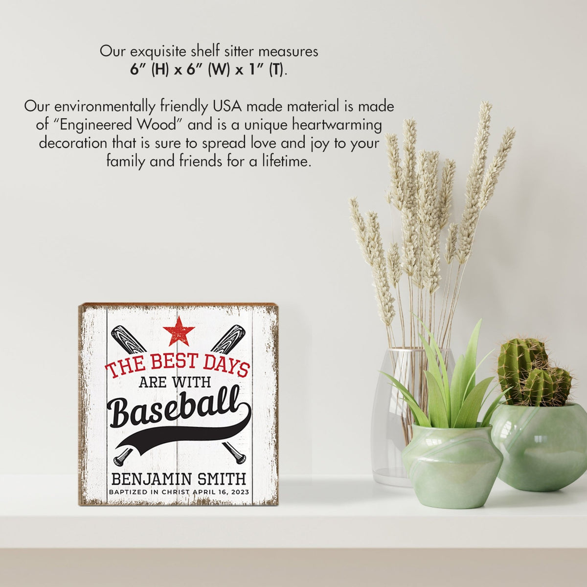 Personalized Rustic Wooden Baseball Shadow Box Shelf Décor With Inspiring Bible Verses - The Best Days - LifeSong Milestones
