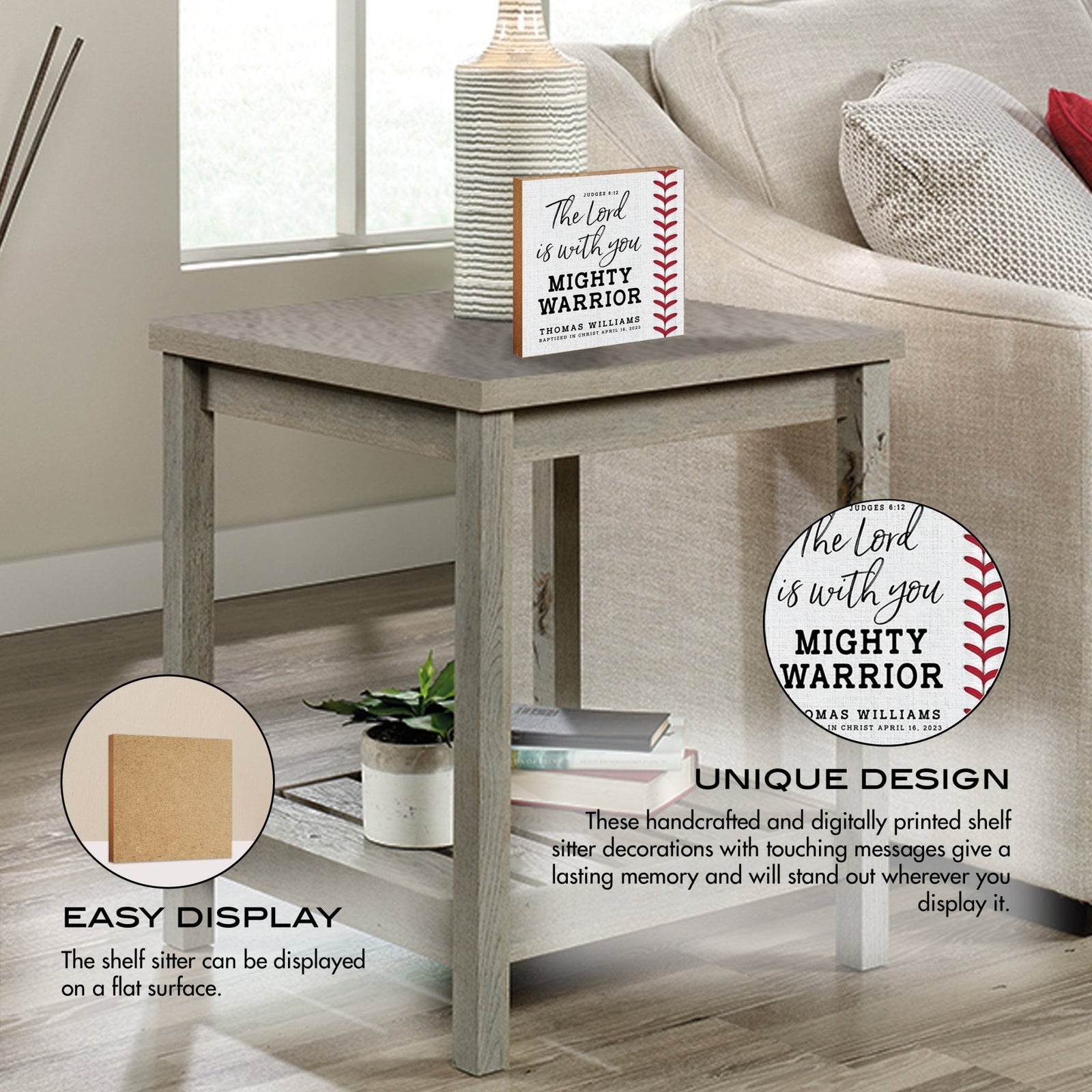 Personalized Rustic Wooden Baseball Shadow Box Shelf Décor With Inspiring Bible Verses - The Lord Is With You - LifeSong Milestones