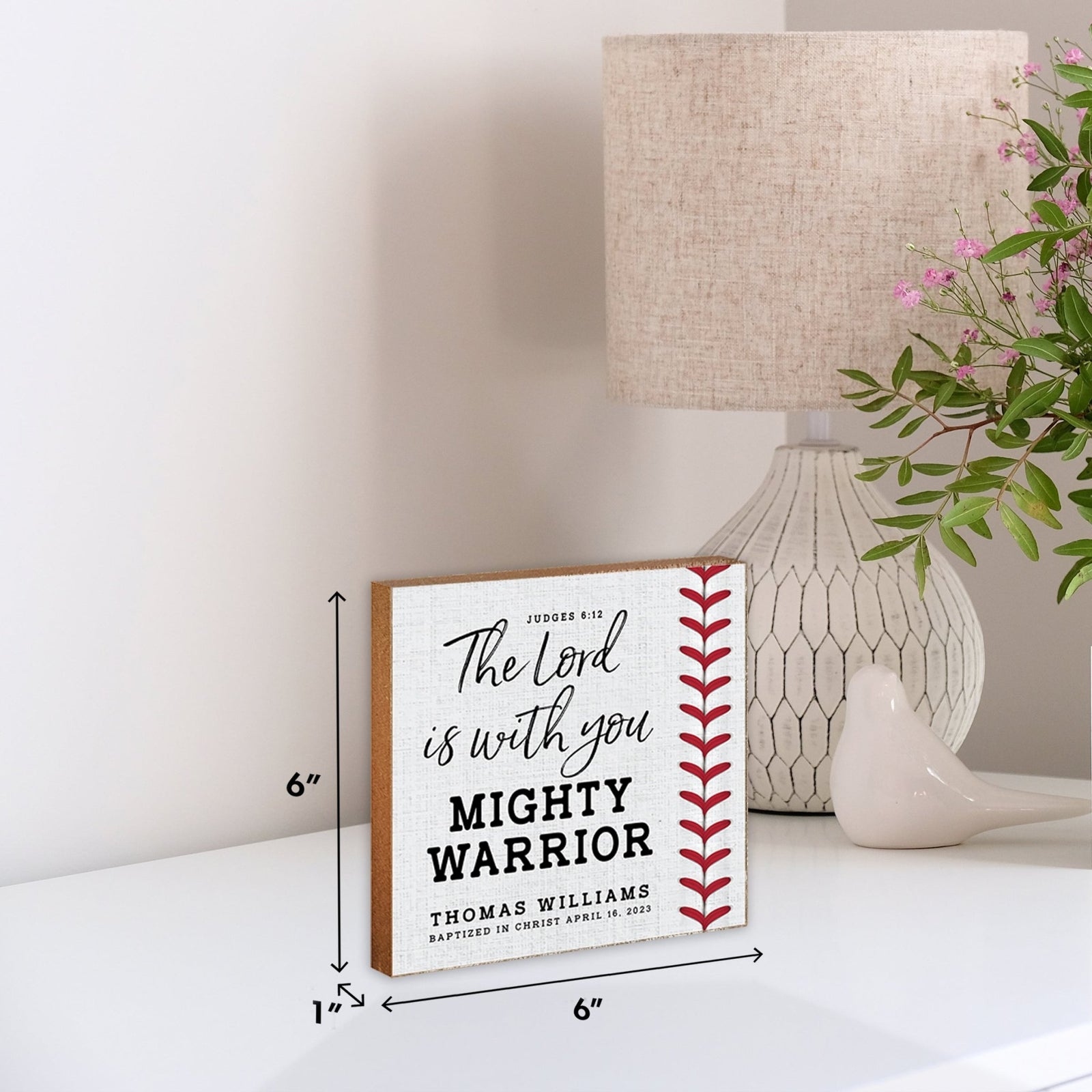 Personalized Rustic Wooden Baseball Shadow Box Shelf Décor With Inspiring Bible Verses - The Lord Is With You - LifeSong Milestones