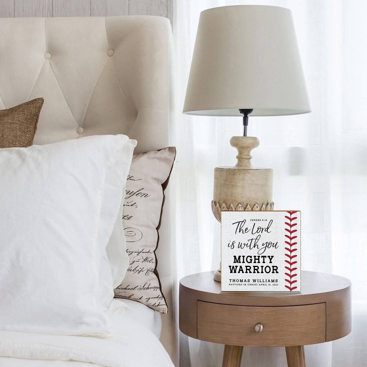 Personalized Rustic Wooden Baseball Shadow Box Shelf Décor With Inspiring Bible Verses - The Lord Is With You - LifeSong Milestones