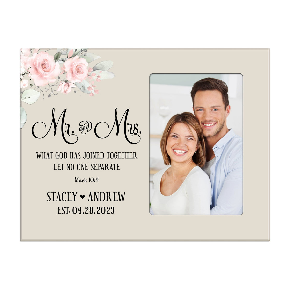 Personalized Rustic Wooden Photo Frame Tabletop & Wall Mounting Display - What Has God Joined Together - LifeSong Milestones