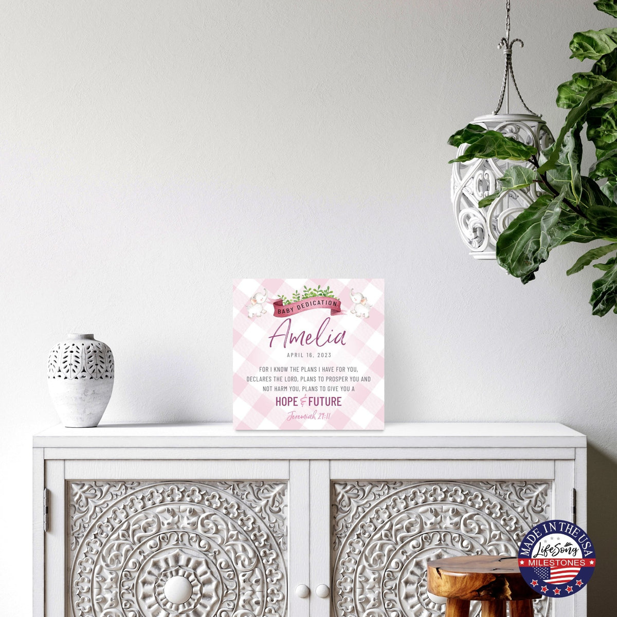 Personalized Shelf Décor and Tabletop Signs for Baby Dedication - LifeSong Milestones