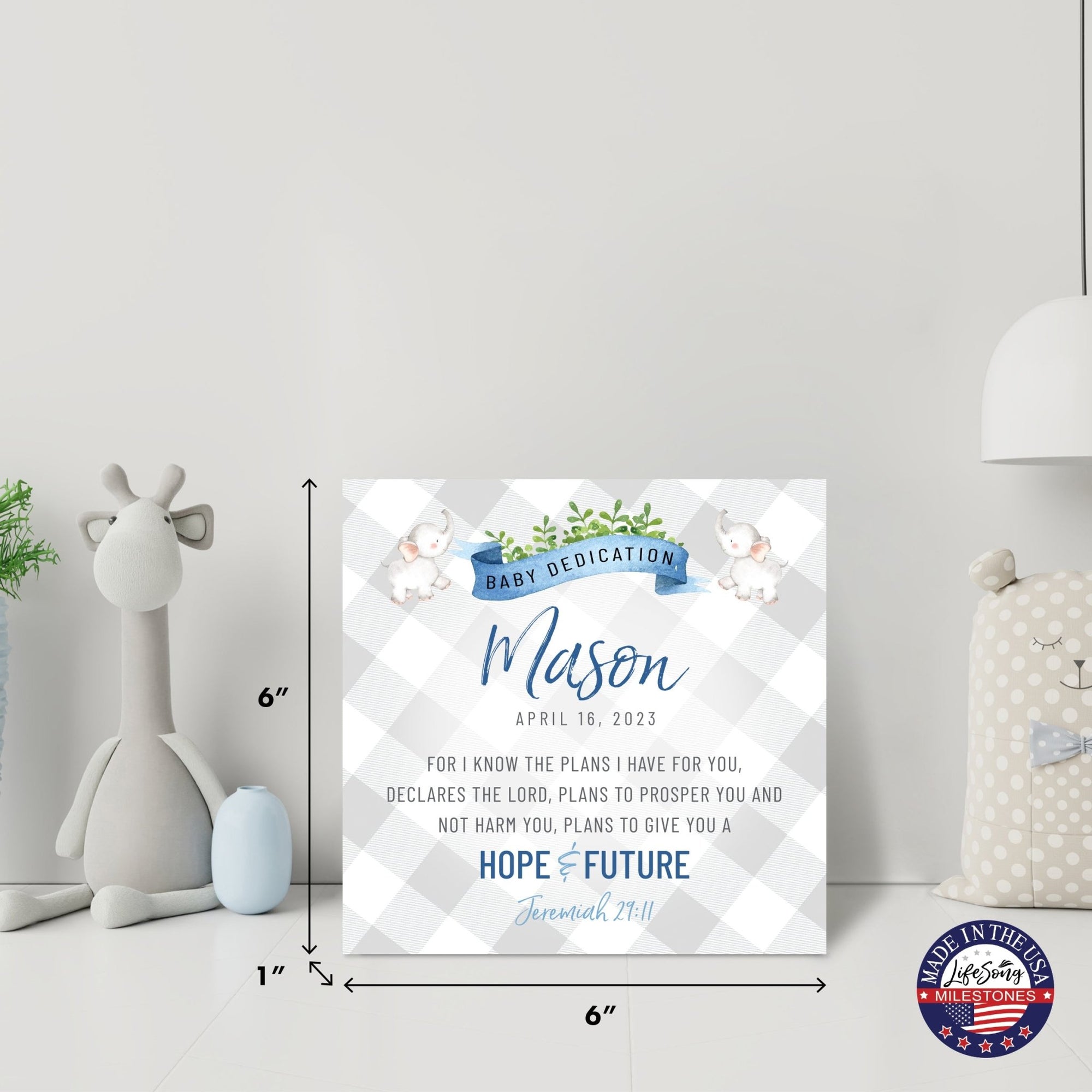Personalized Shelf Décor and Tabletop Signs for Baby Dedication - LifeSong Milestones