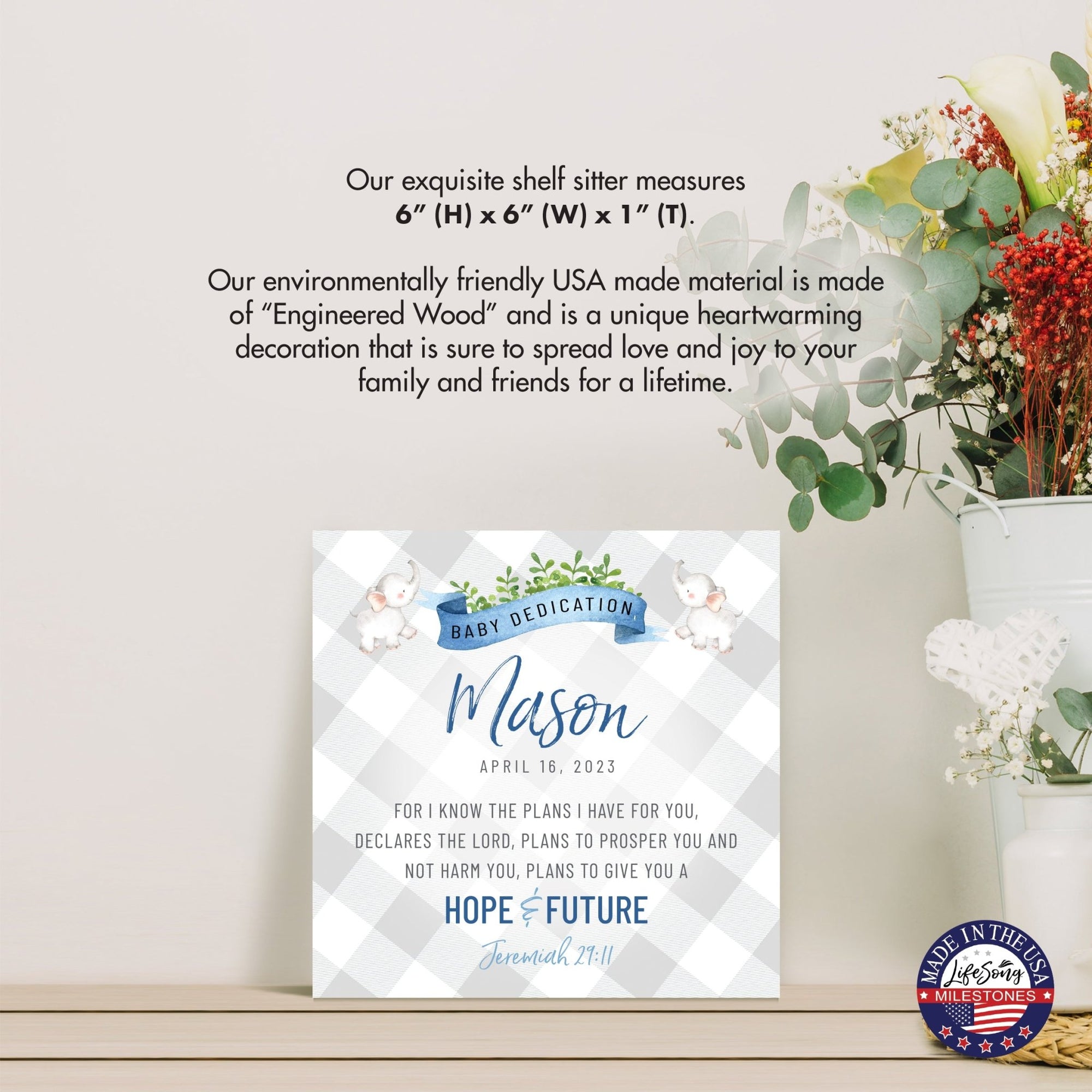 Personalized Shelf Décor and Tabletop Signs for Baby Dedication - LifeSong Milestones