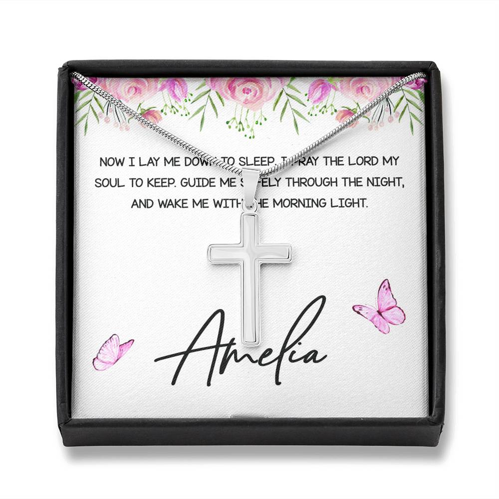 Personalized Silver Cross Necklace From Godmother to Goddaughter Now I Lay Me Down To Sleep - LifeSong Milestones
