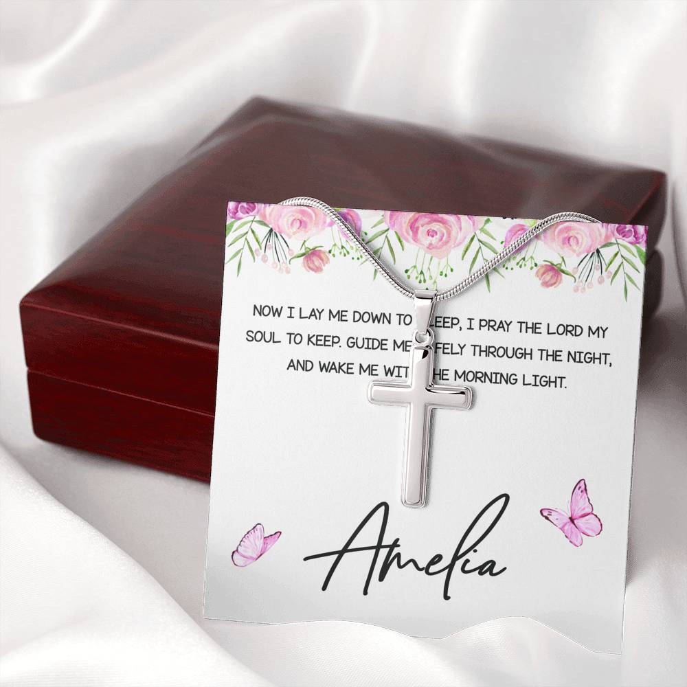 Personalized Silver Cross Necklace From Godmother to Goddaughter Now I Lay Me Down To Sleep - LifeSong Milestones
