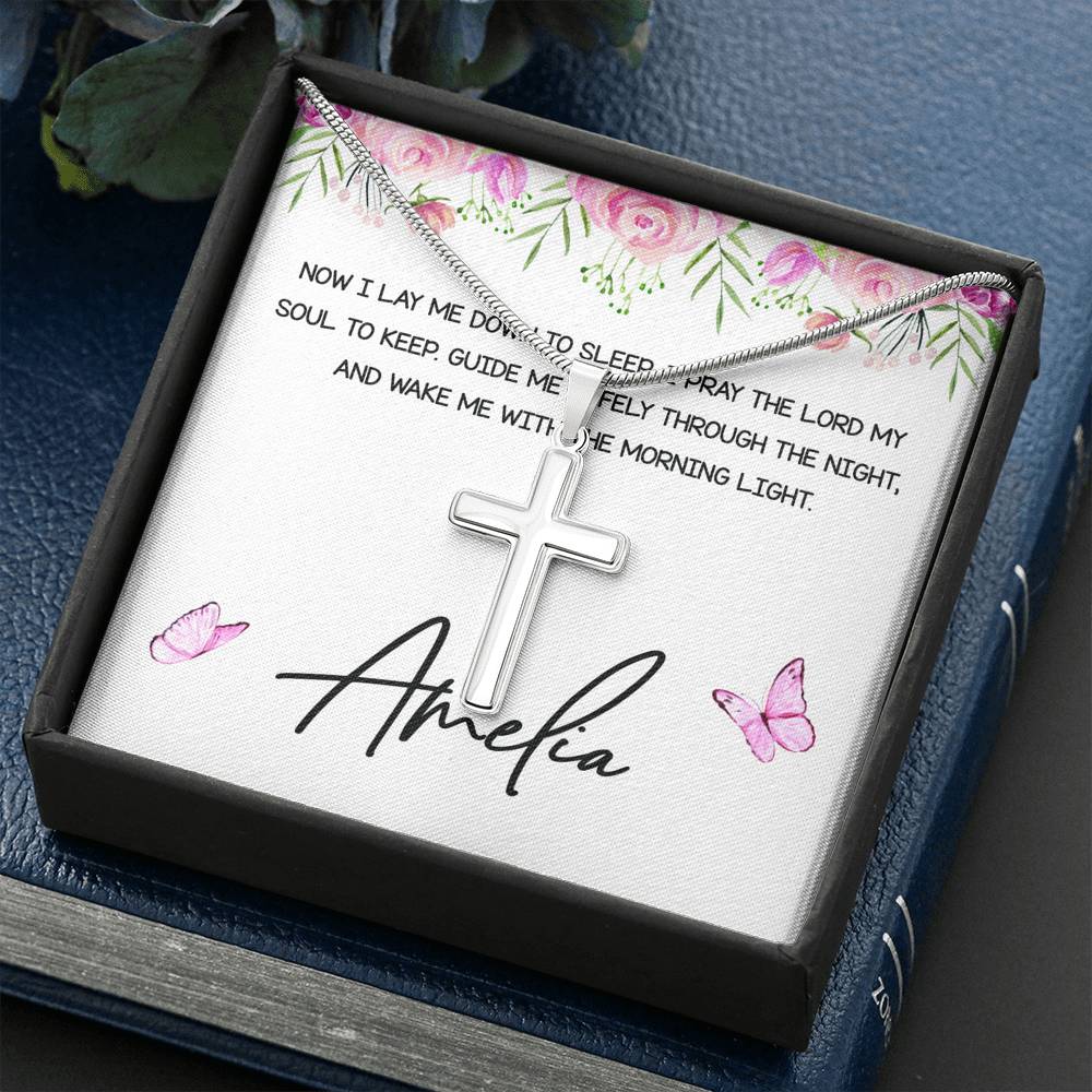 Personalized Silver Cross Necklace From Godmother to Goddaughter Now I Lay Me Down To Sleep - LifeSong Milestones