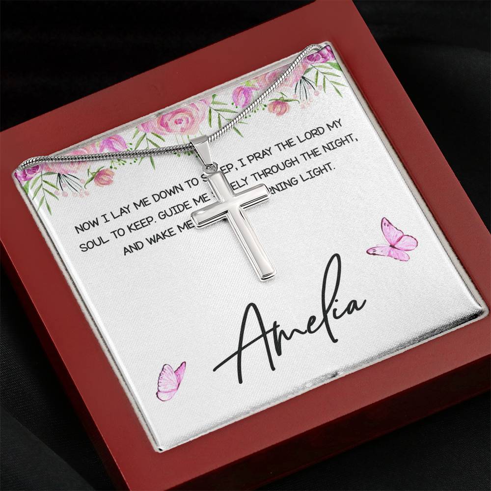 Personalized Silver Cross Necklace From Godmother to Goddaughter Now I Lay Me Down To Sleep - LifeSong Milestones