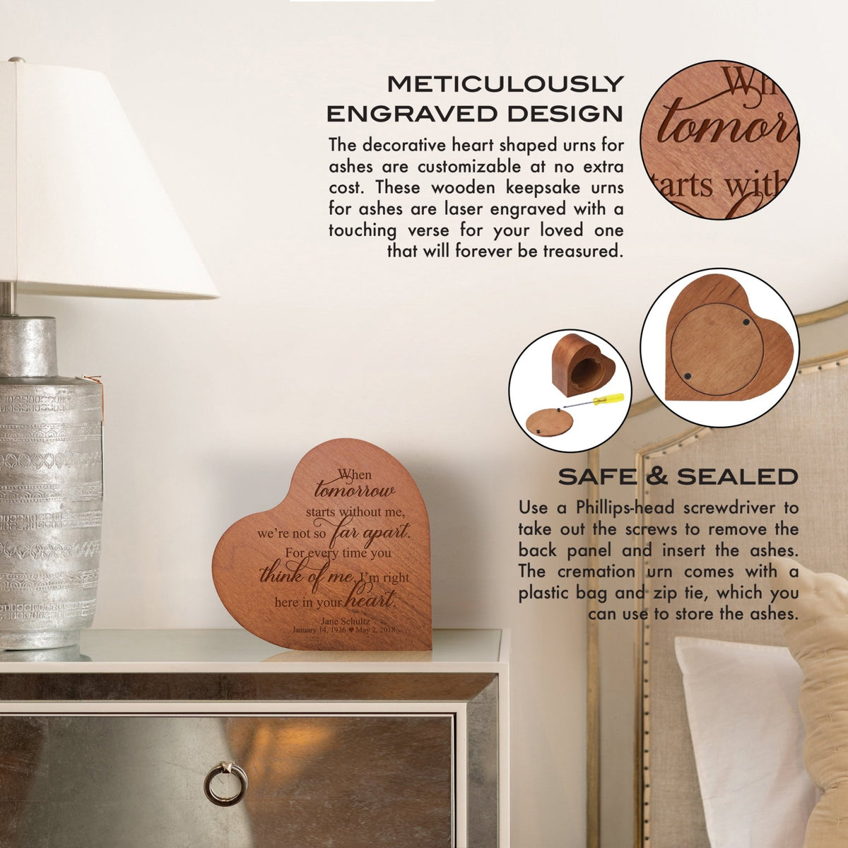 Personalized Small Heart Cremation Urn Keepsake For Human Ashes Because Someone - LifeSong Milestones