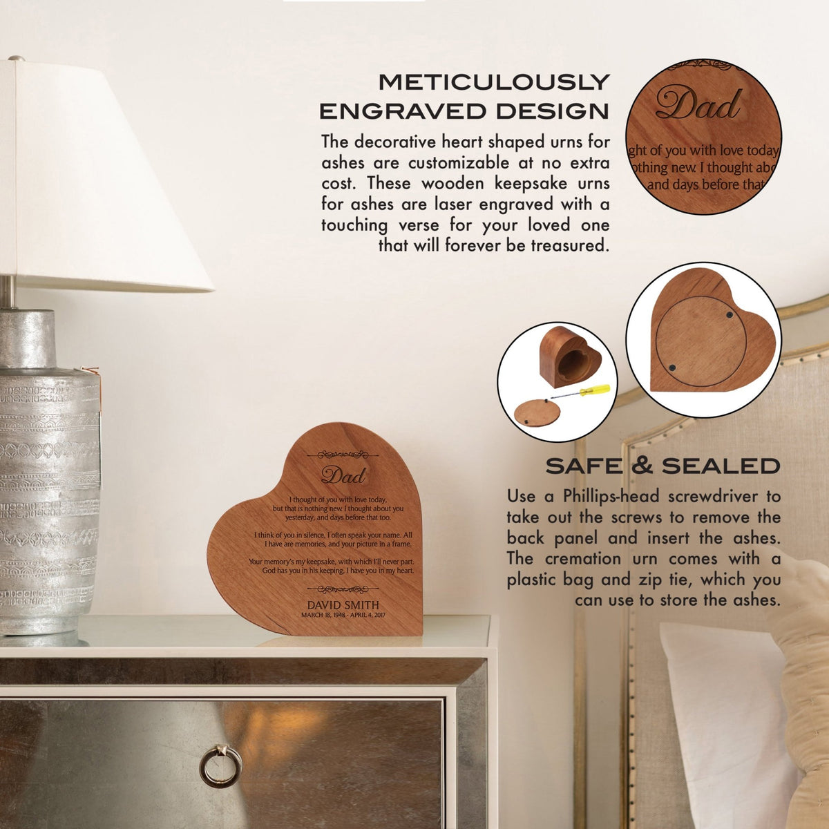 Custom Funeral Engraved Heart Keepsake Urns For Bereavement Gifts 