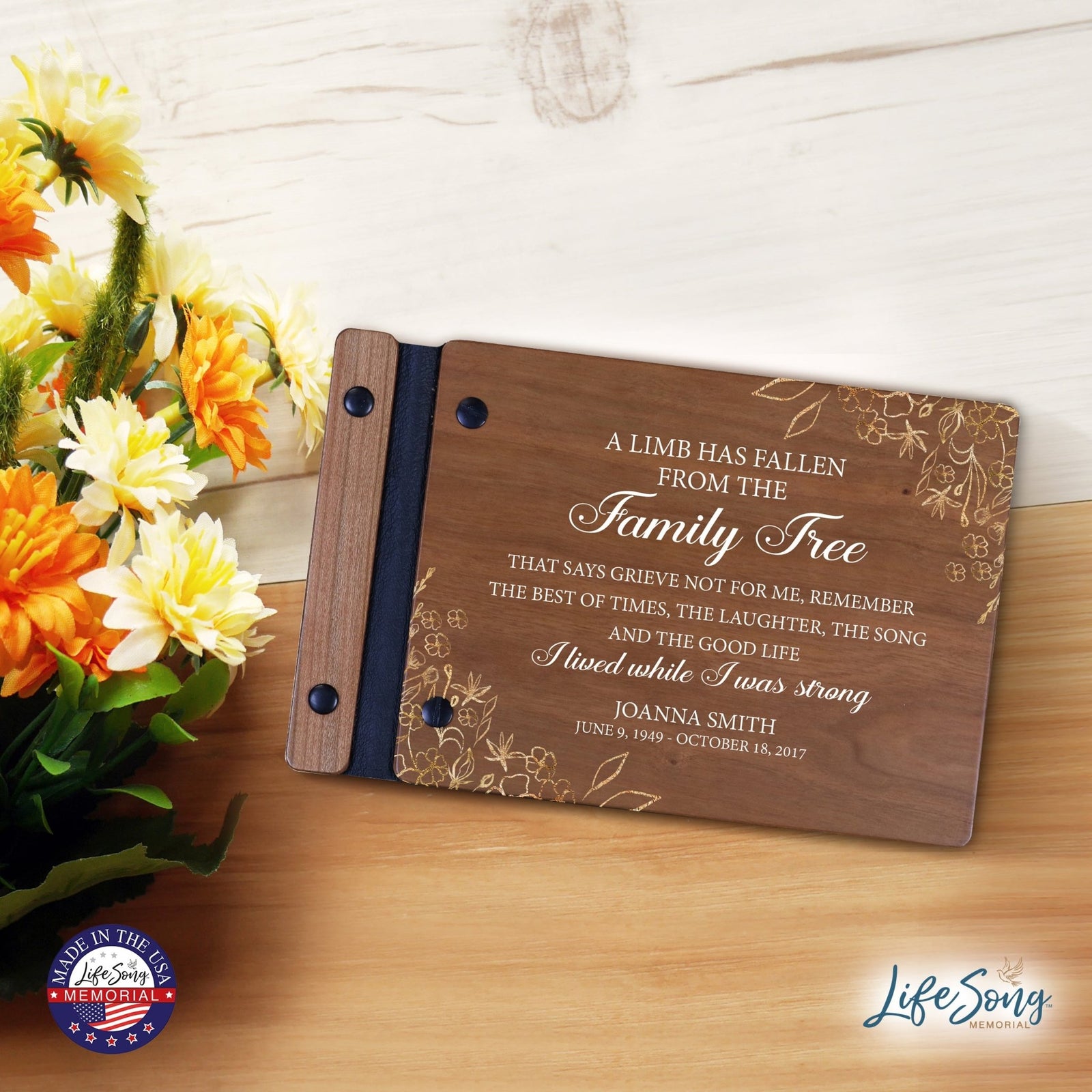 Personalized Small Wooden Memorial Guestbook 9.375x6 - A Limb Has Fallen (Cherry) - LifeSong Milestones