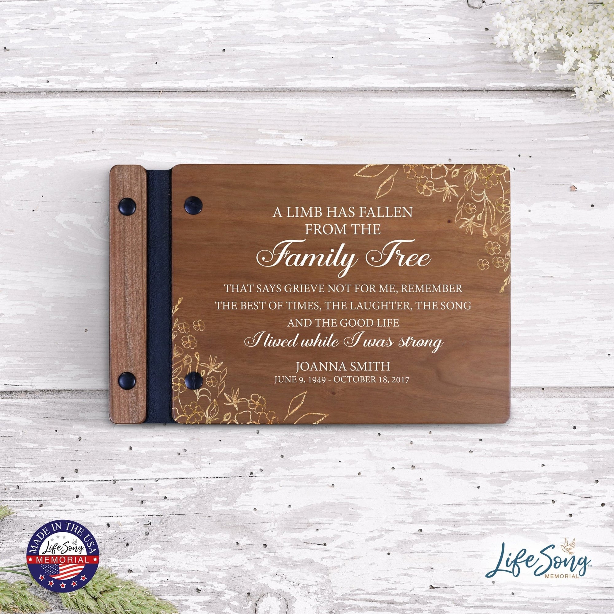 Personalized Small Wooden Memorial Guestbook 9.375x6 - A Limb Has Fallen (Cherry) - LifeSong Milestones