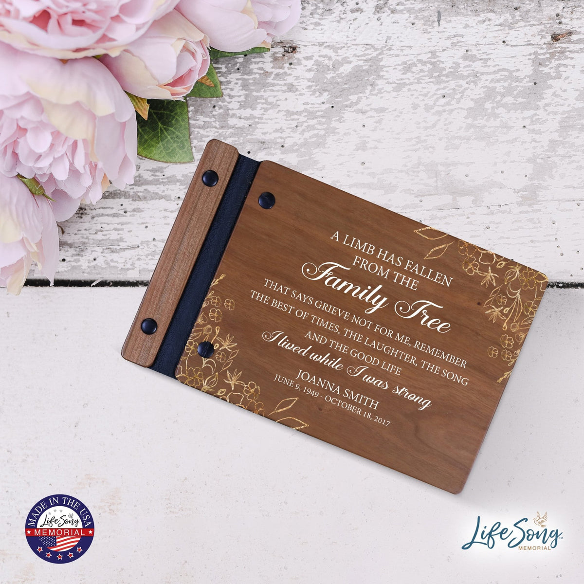 Personalized Small Wooden Memorial Guestbook 9.375x6 - A Limb Has Fallen (Cherry) - LifeSong Milestones