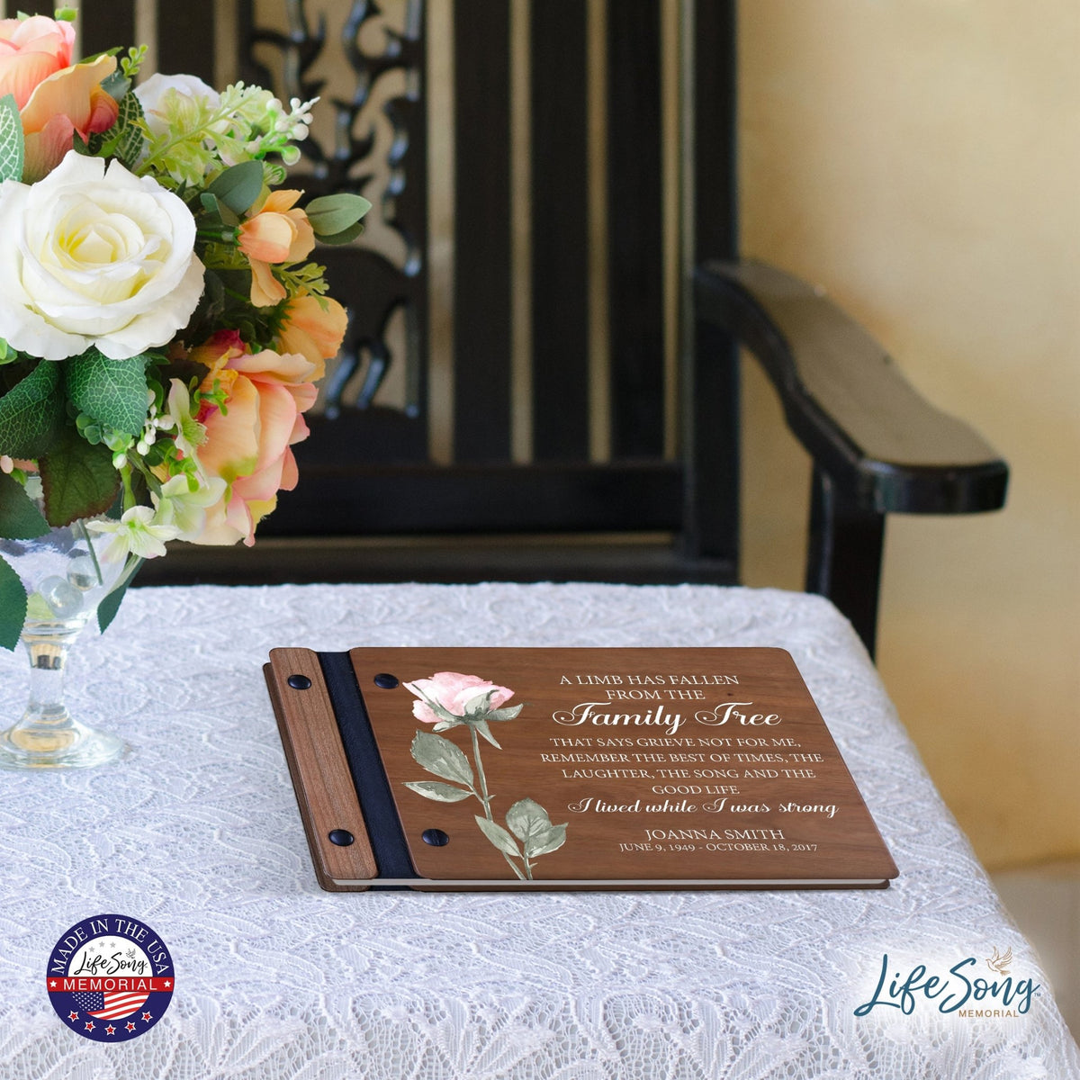 Personalized Small Wooden Memorial Guestbook 9.375x6 - A Limb Has Fallen (Cherry) - LifeSong Milestones