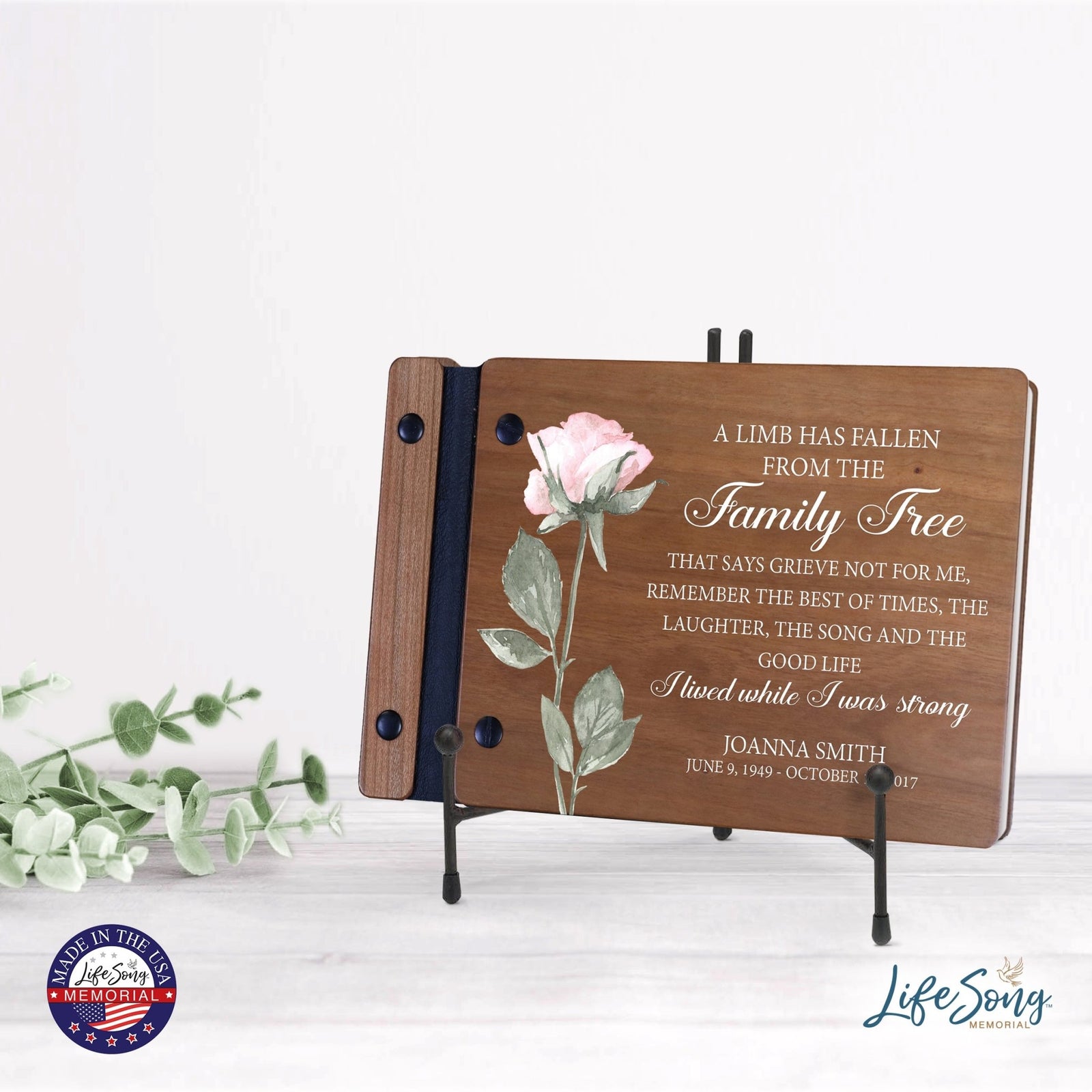Personalized Small Wooden Memorial Guestbook 9.375x6 - A Limb Has Fallen (Cherry) - LifeSong Milestones