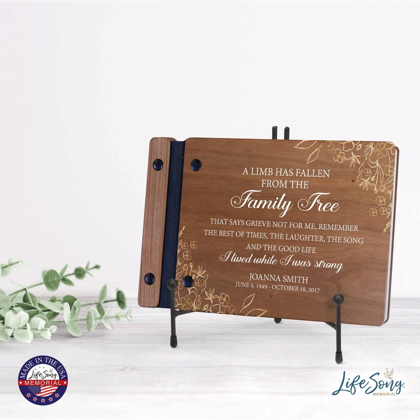 Personalized Small Wooden Memorial Guestbook 9.375x6 - A Limb Has Fallen (Cherry) - LifeSong Milestones