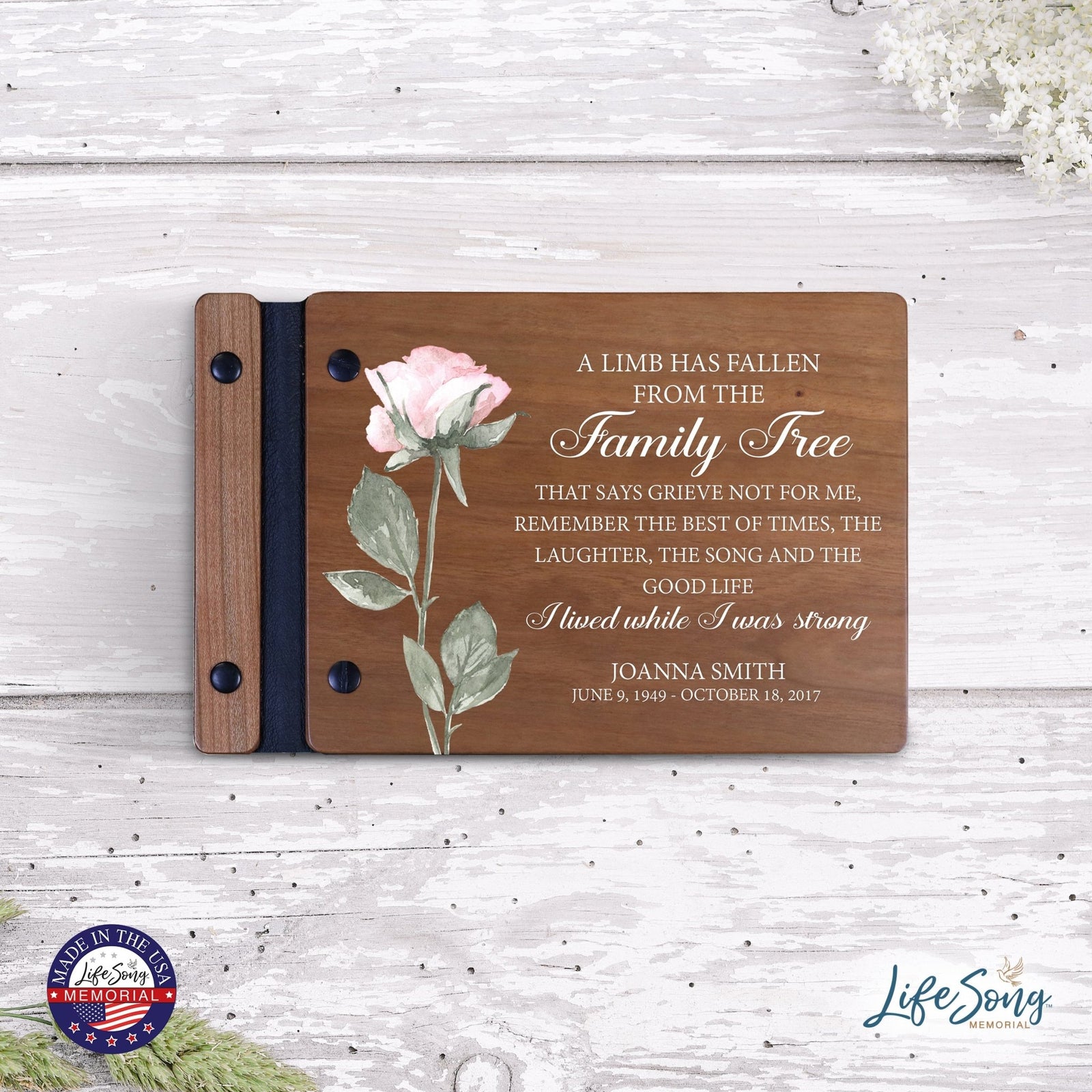 Personalized Small Wooden Memorial Guestbook 9.375x6 - A Limb Has Fallen (Cherry) - LifeSong Milestones