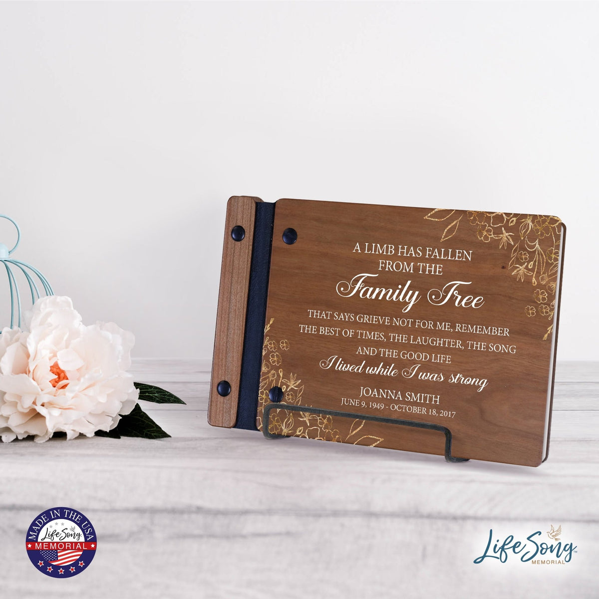 Personalized Small Wooden Memorial Guestbook 9.375x6 - A Limb Has Fallen (Cherry) - LifeSong Milestones