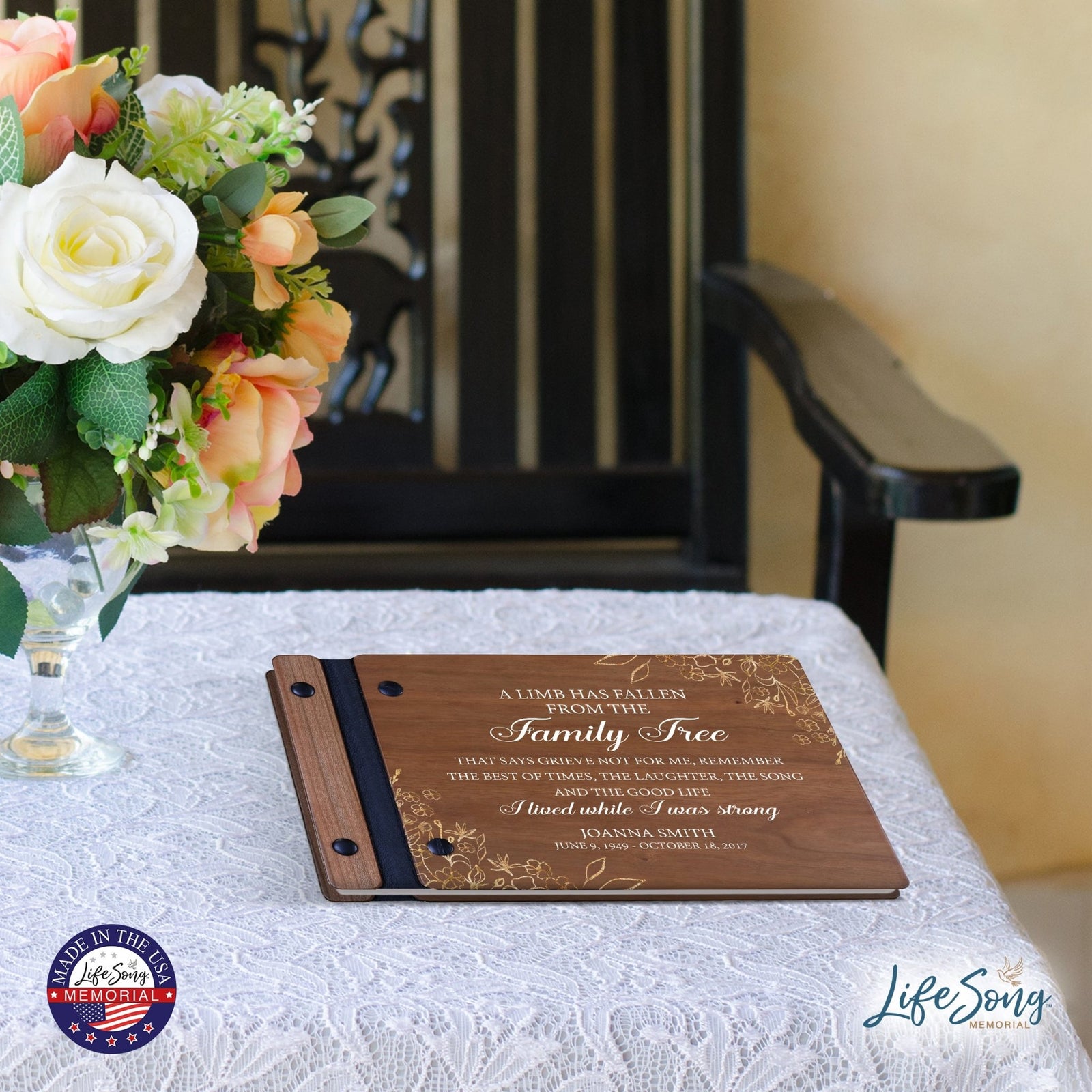 Personalized Small Wooden Memorial Guestbook 9.375x6 - A Limb Has Fallen (Cherry) - LifeSong Milestones