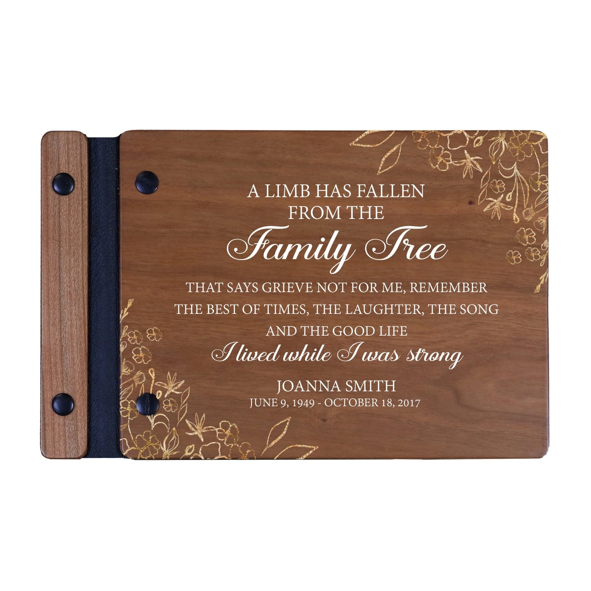 Personalized Small Wooden Memorial Guestbook 9.375x6 - A Limb Has Fallen (Cherry) - LifeSong Milestones