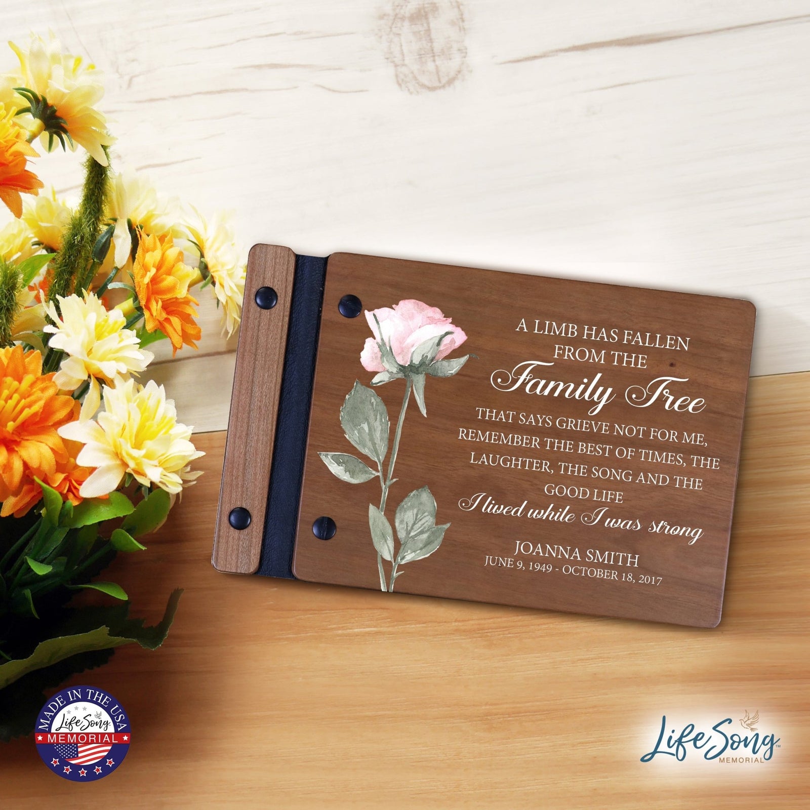 Personalized Small Wooden Memorial Guestbook 9.375x6 - A Limb Has Fallen (Cherry) - LifeSong Milestones