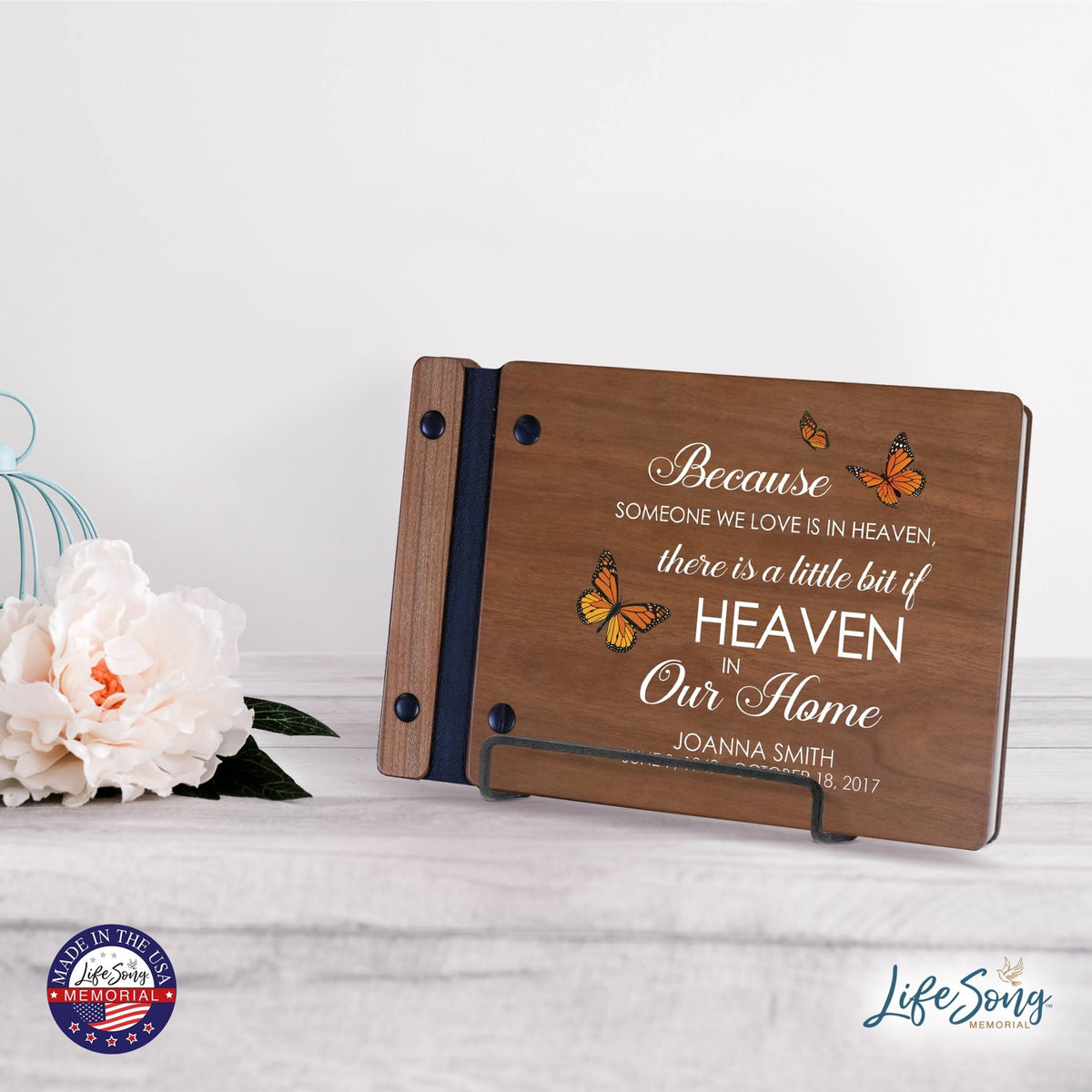 Personalized Small Wooden Memorial Guestbook 9.375x6 - Because Someone We Love (Cherry) - LifeSong Milestones