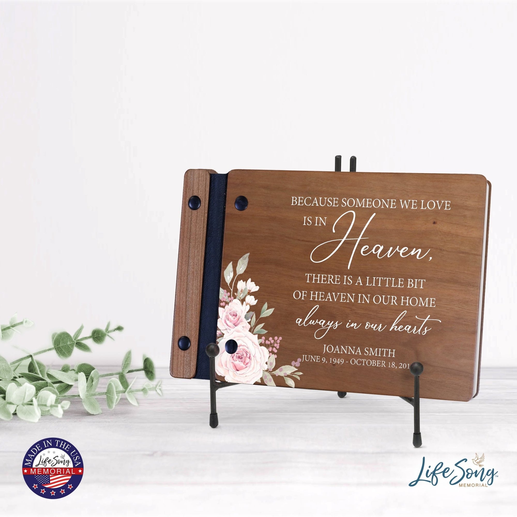 Personalized Small Wooden Memorial Guestbook 9.375x6 - Because Someone We Love (Cherry) - LifeSong Milestones