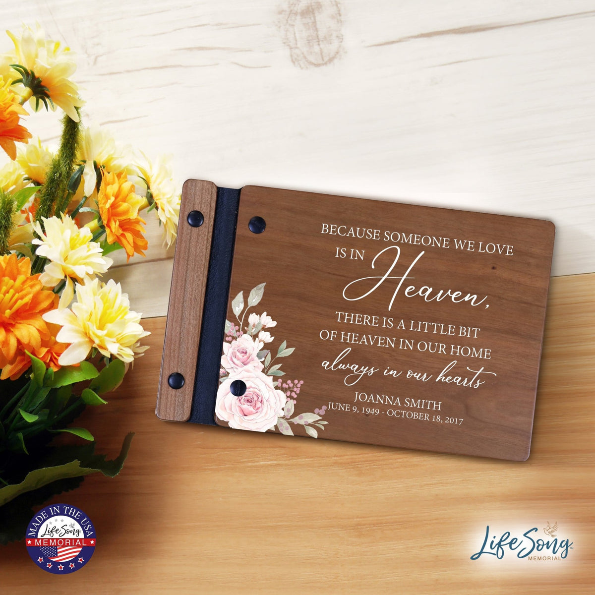 Personalized Small Wooden Memorial Guestbook 9.375x6 - Because Someone We Love (Cherry) - LifeSong Milestones