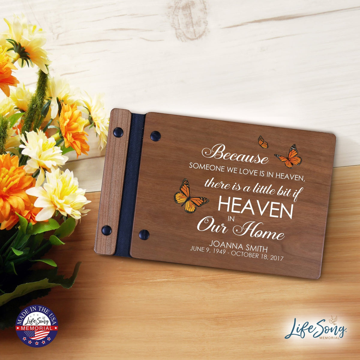 Personalized Small Wooden Memorial Guestbook 9.375x6 - Because Someone We Love (Cherry) - LifeSong Milestones