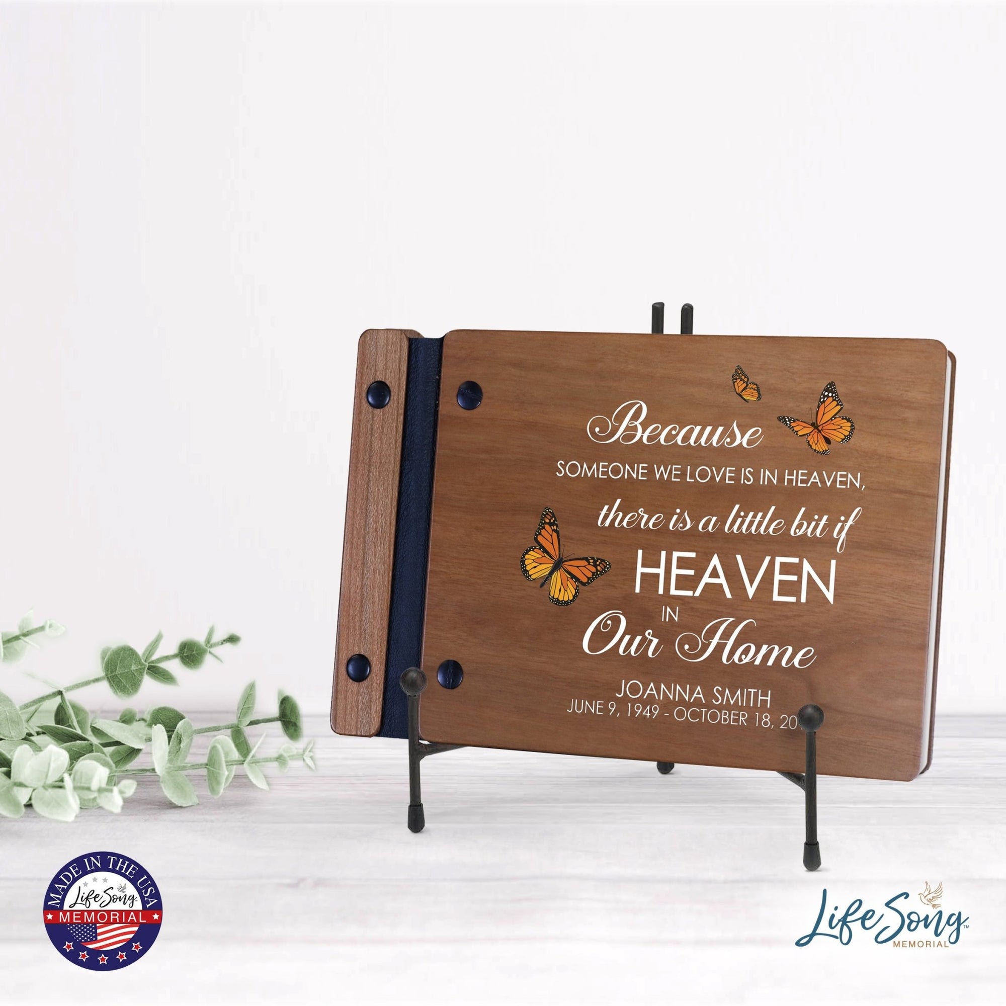Personalized Small Wooden Memorial Guestbook 9.375x6 - Because Someone We Love (Cherry) - LifeSong Milestones