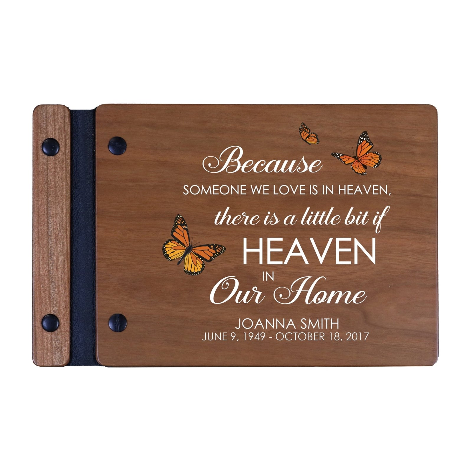 Personalized Small Wooden Memorial Guestbook 9.375x6 - Because Someone We Love (Cherry) - LifeSong Milestones