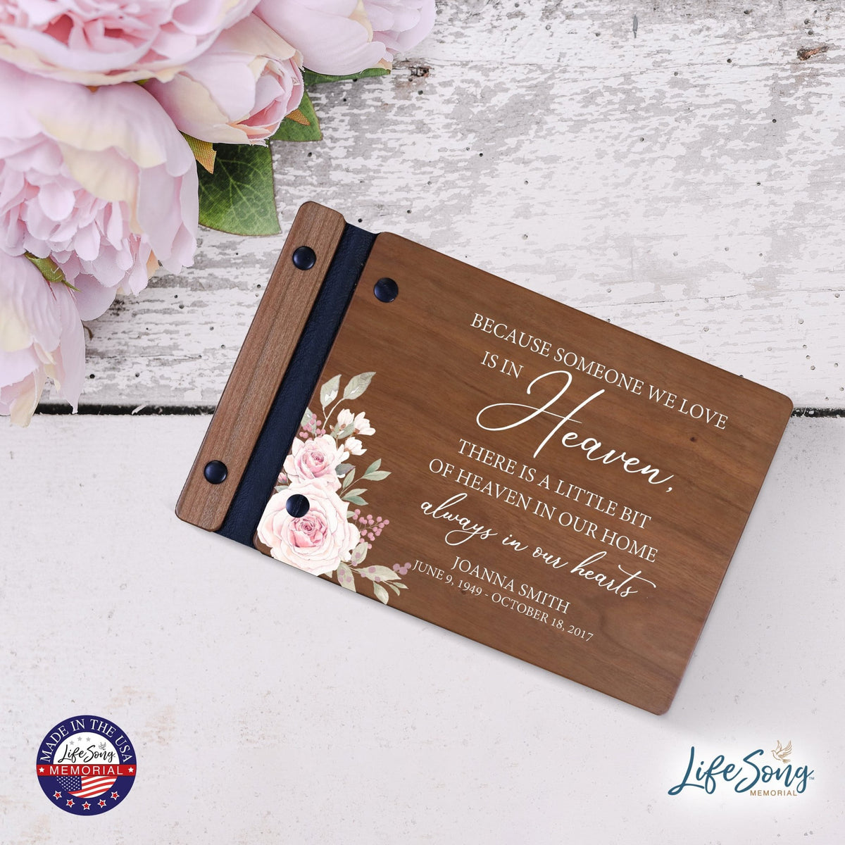 Personalized Small Wooden Memorial Guestbook 9.375x6 - Because Someone We Love (Cherry) - LifeSong Milestones