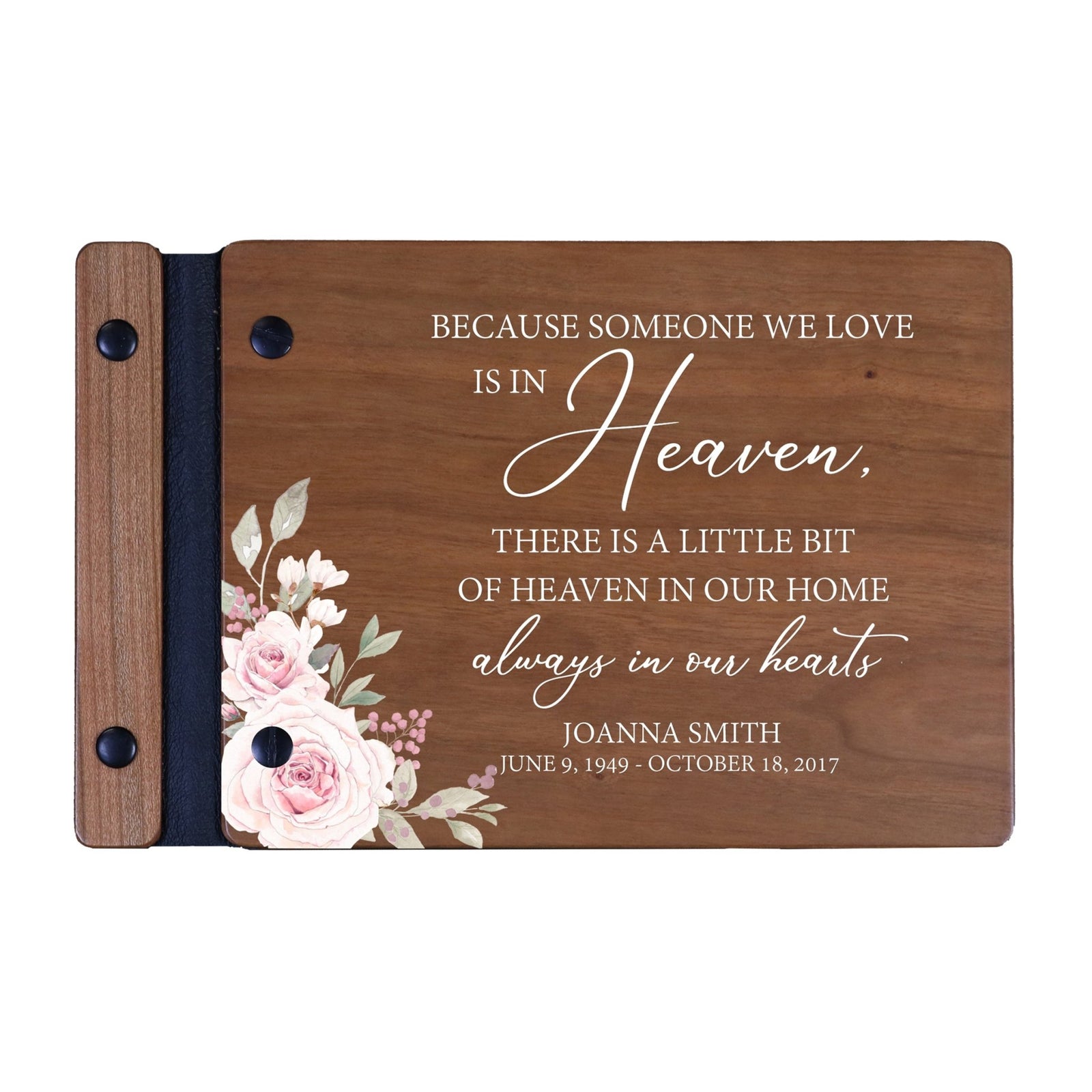 Personalized Small Wooden Memorial Guestbook 9.375x6 - Because Someone We Love (Cherry) - LifeSong Milestones